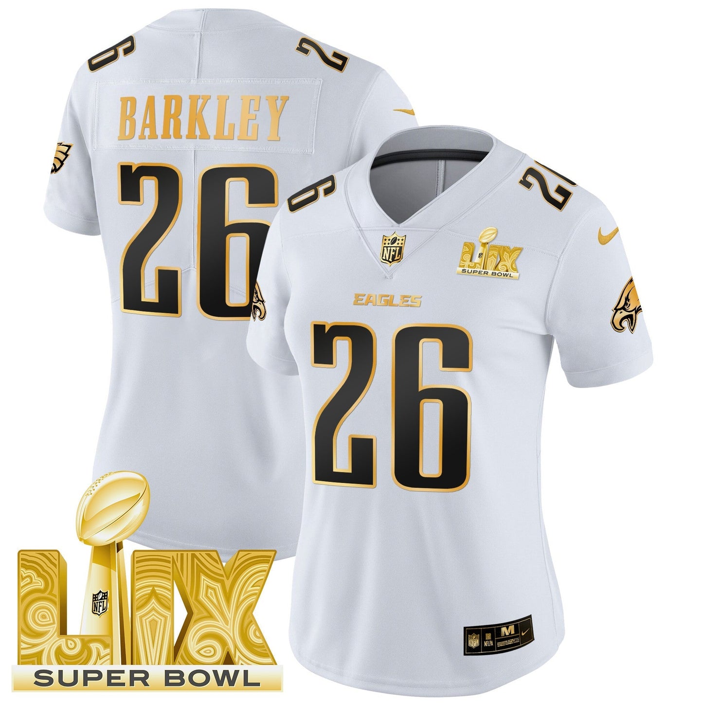 Women's PHI Super Bowl LIX Patch Gold Vapor Limited Jersey - All Stitched