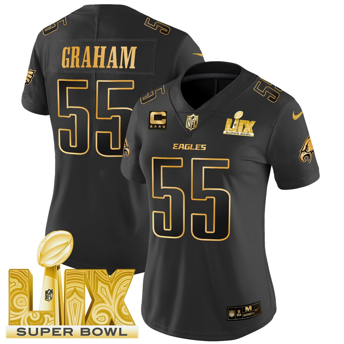 Women's Philadelphia Eagles Super Bowl LIX Patch Gold Vapor Limited Jersey - All Stitched