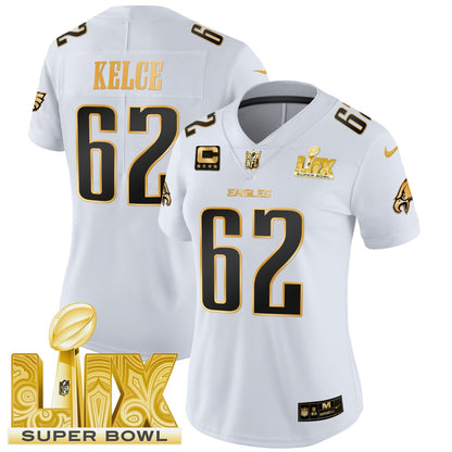 Women's PHI Super Bowl LIX Patch Gold Vapor Limited Jersey - All Stitched
