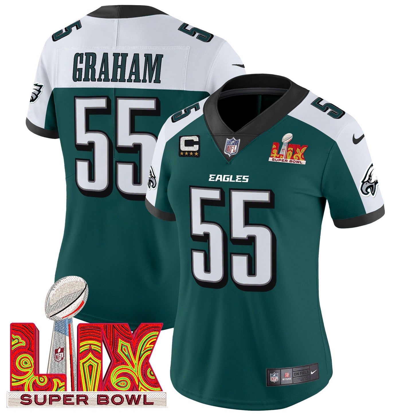 Women's Philadelphia Eagles Super Bowl LIX Patch Vapor Limited Jersey - All Stitched