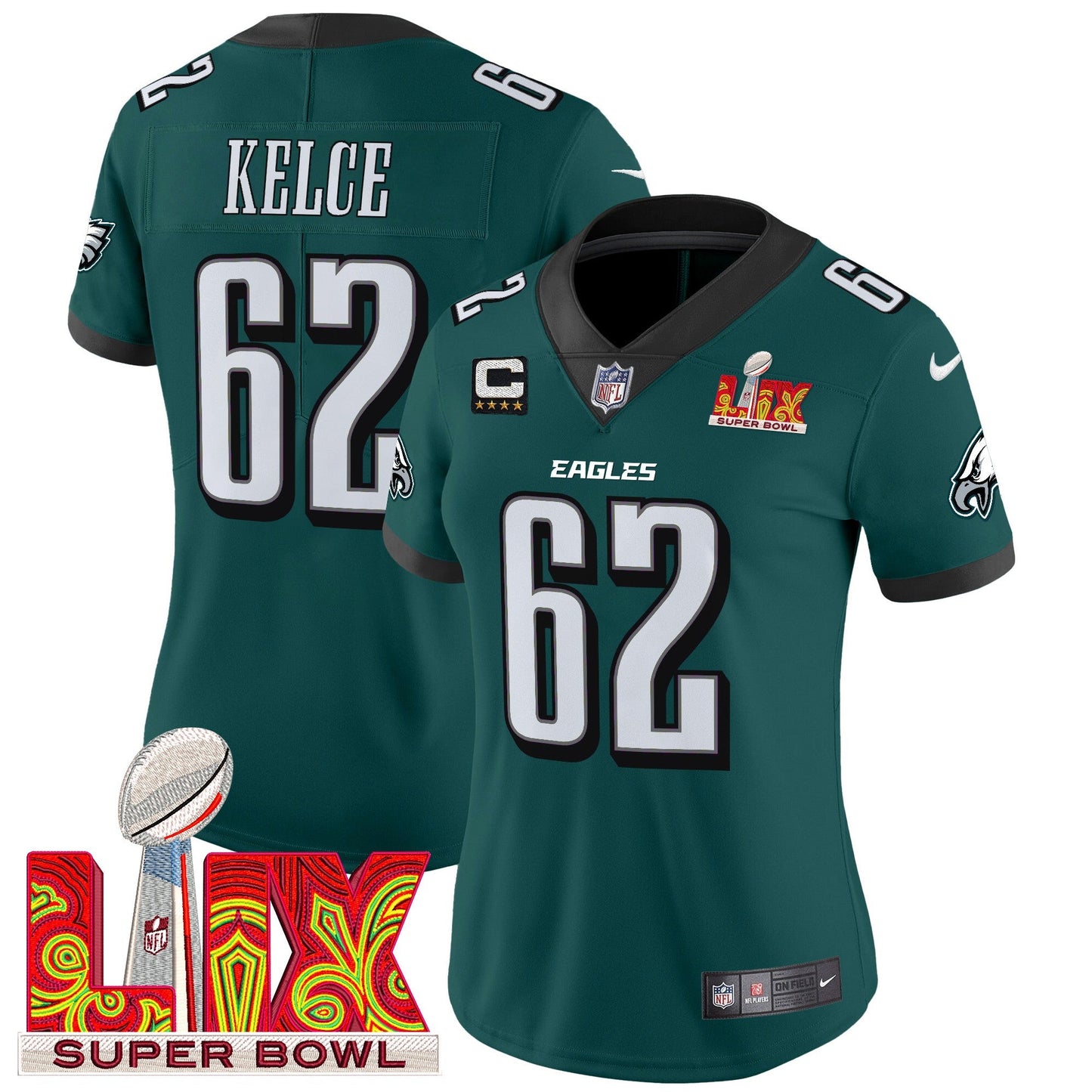 Women's Philadelphia Eagles Super Bowl LIX Patch Vapor Limited Jersey - All Stitched