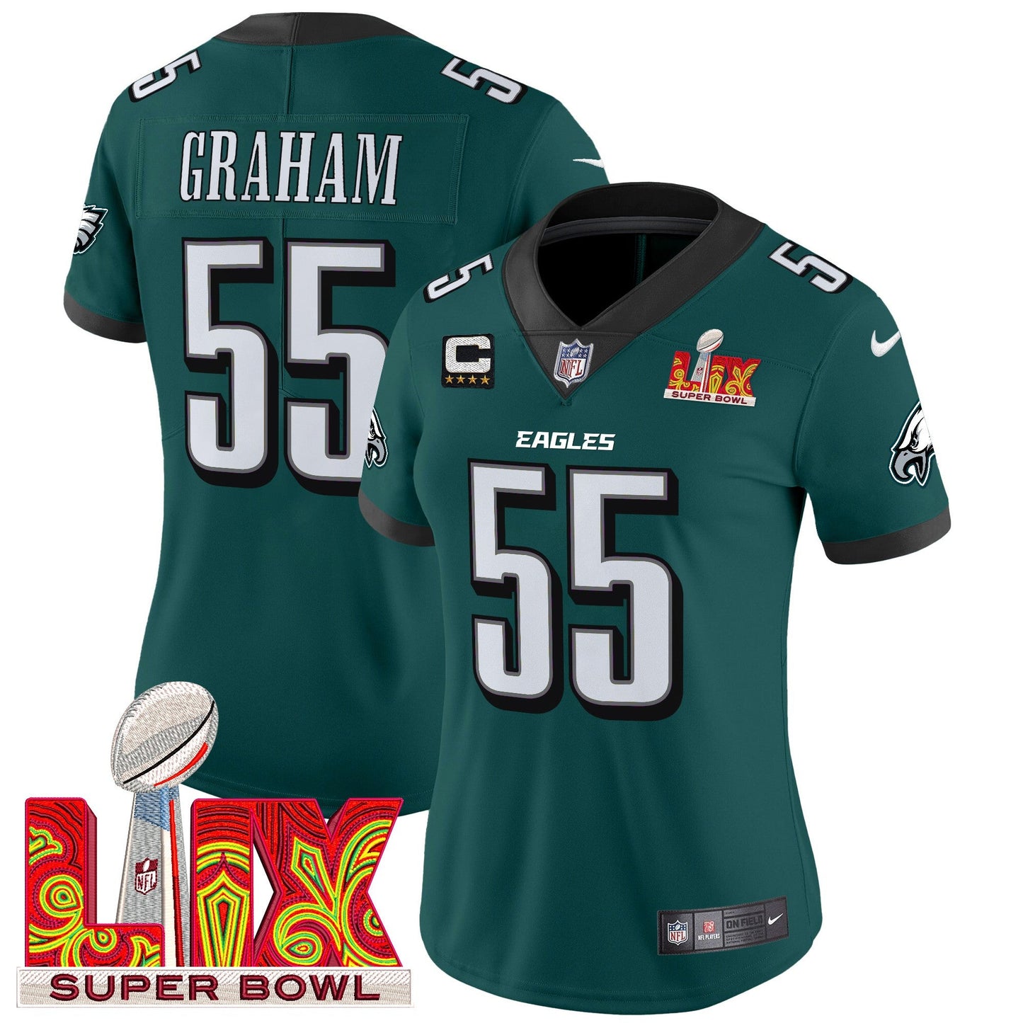 Women's Philadelphia Eagles Super Bowl LIX Patch Vapor Limited Jersey - All Stitched