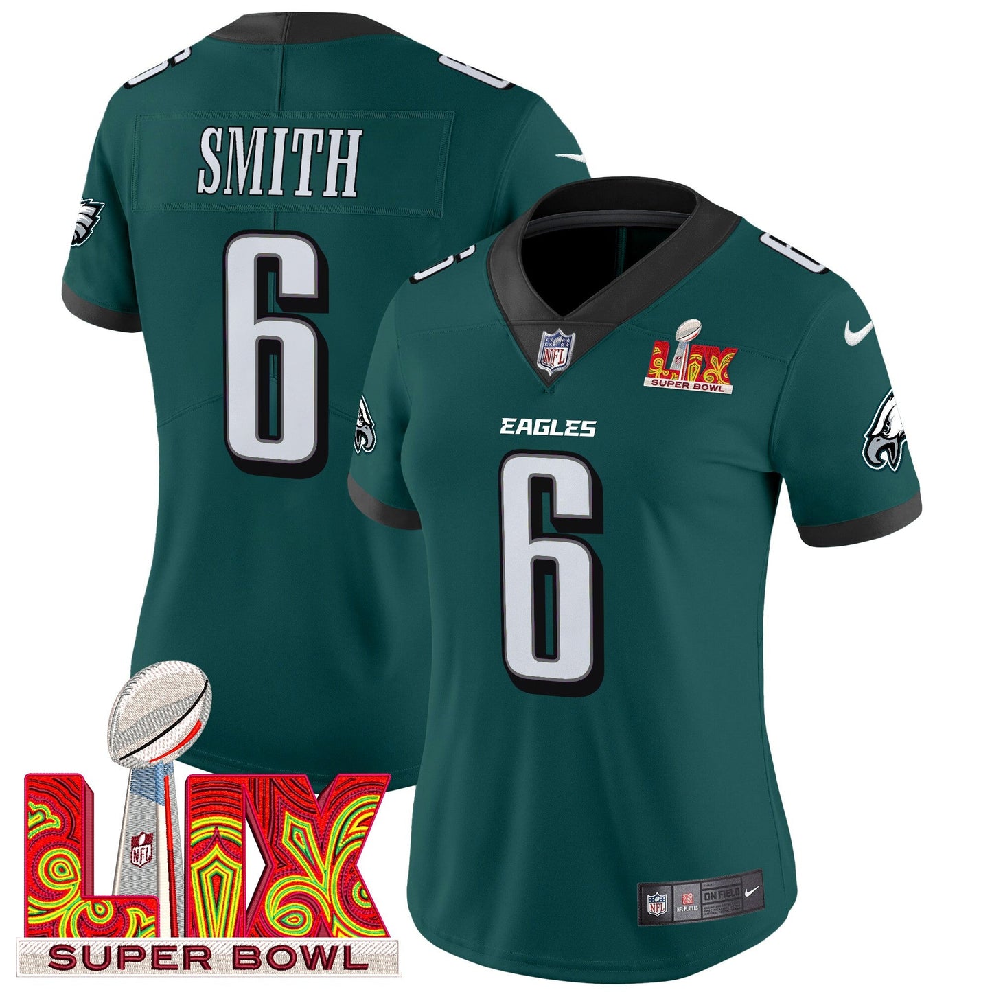 Women's Philadelphia Eagles Super Bowl LIX Patch Vapor Limited Jersey - All Stitched