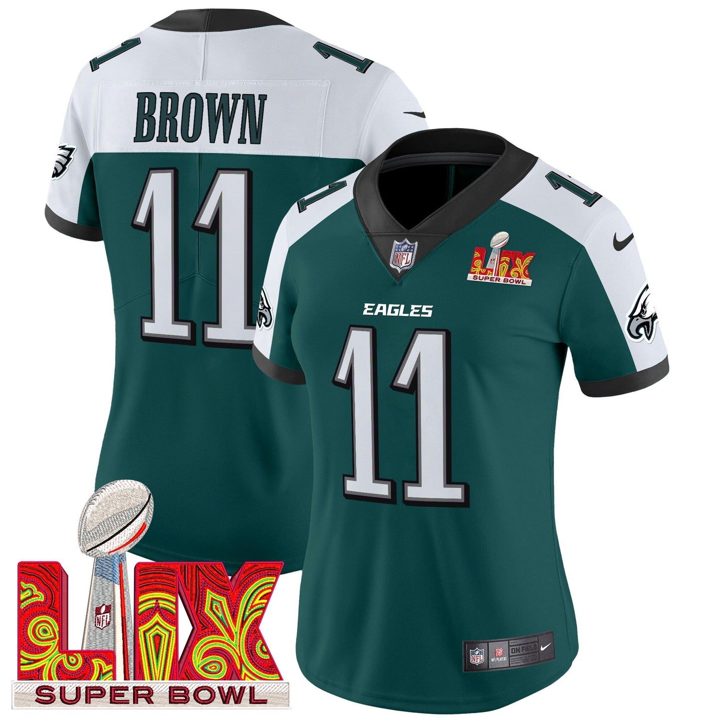 Women's Philadelphia Eagles Super Bowl LIX Patch Vapor Limited Jersey - All Stitched