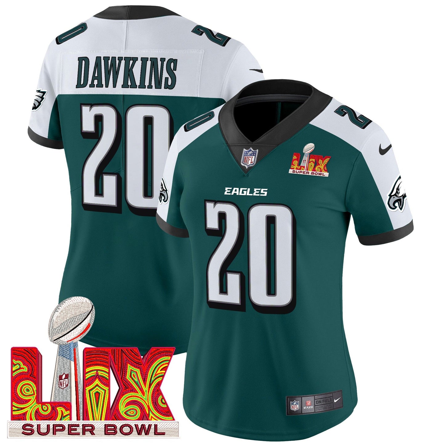 Women's Philadelphia Eagles Super Bowl LIX Patch Vapor Limited Jersey - All Stitched