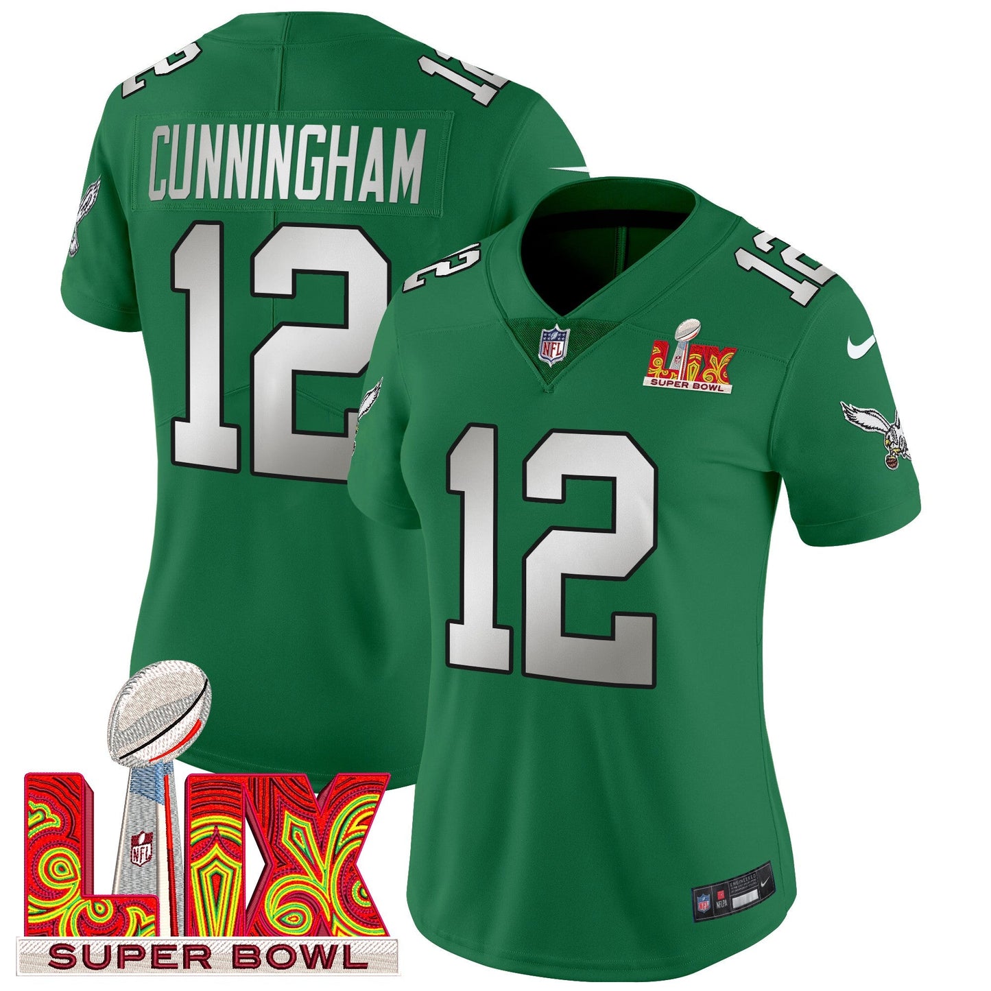 Women's Philadelphia Eagles Super Bowl LIX Patch Vapor Limited Jersey - All Stitched