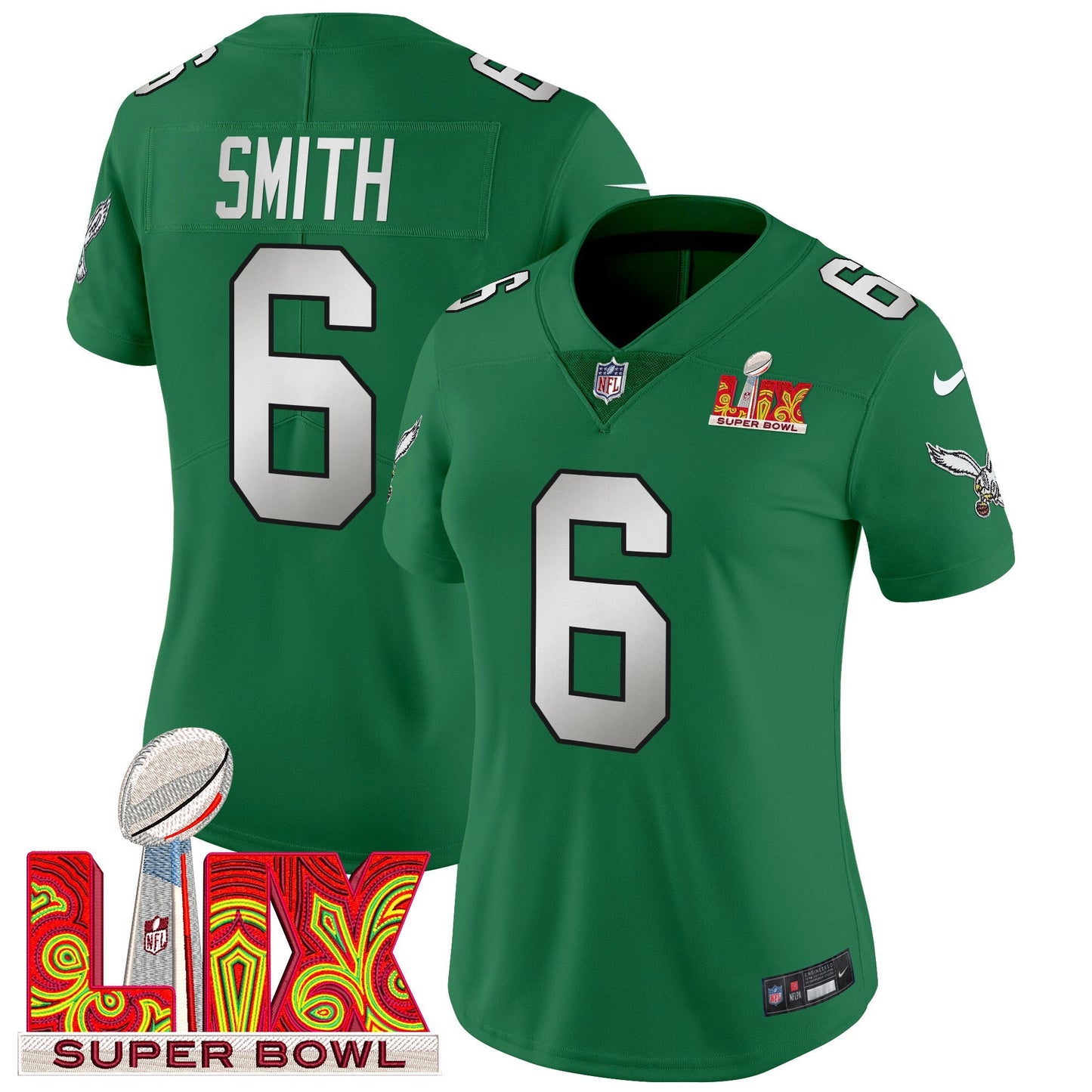 Women's Philadelphia Eagles Super Bowl LIX Patch Vapor Limited Jersey - All Stitched