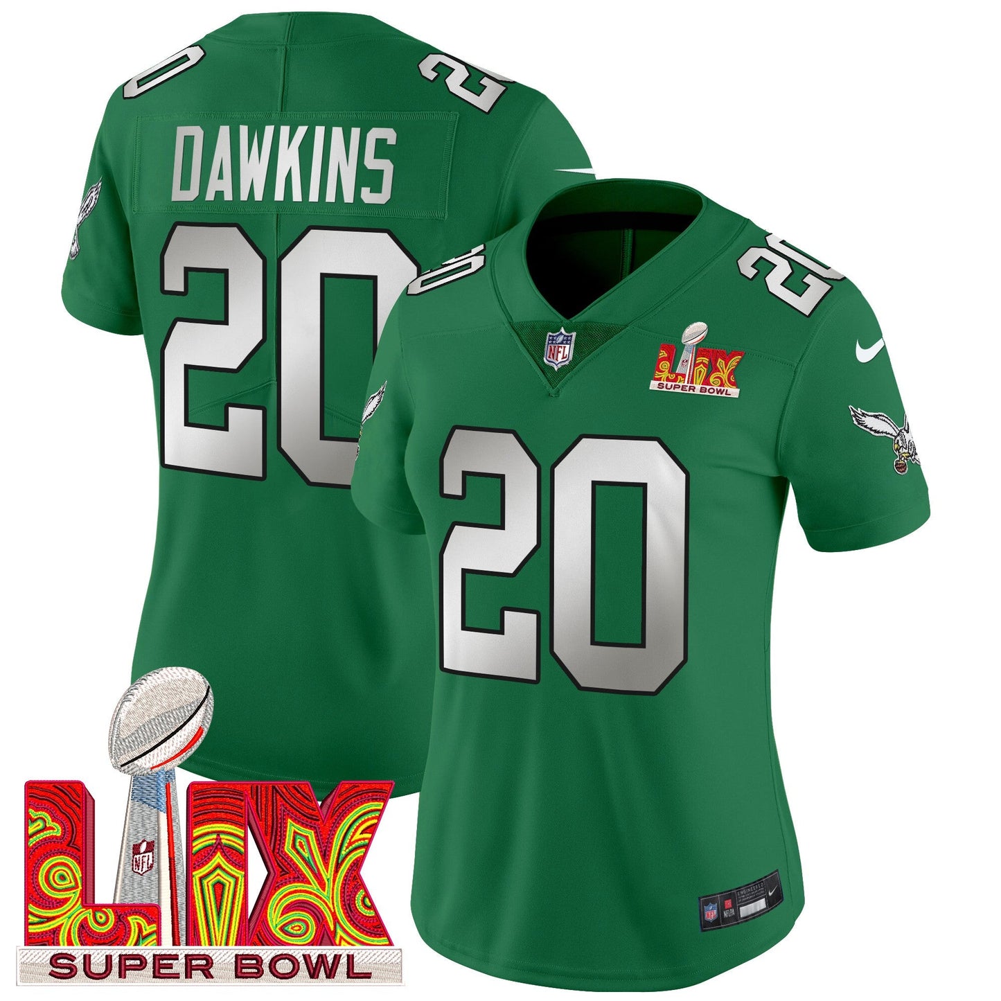 Women's Philadelphia Eagles Super Bowl LIX Patch Vapor Limited Jersey - All Stitched