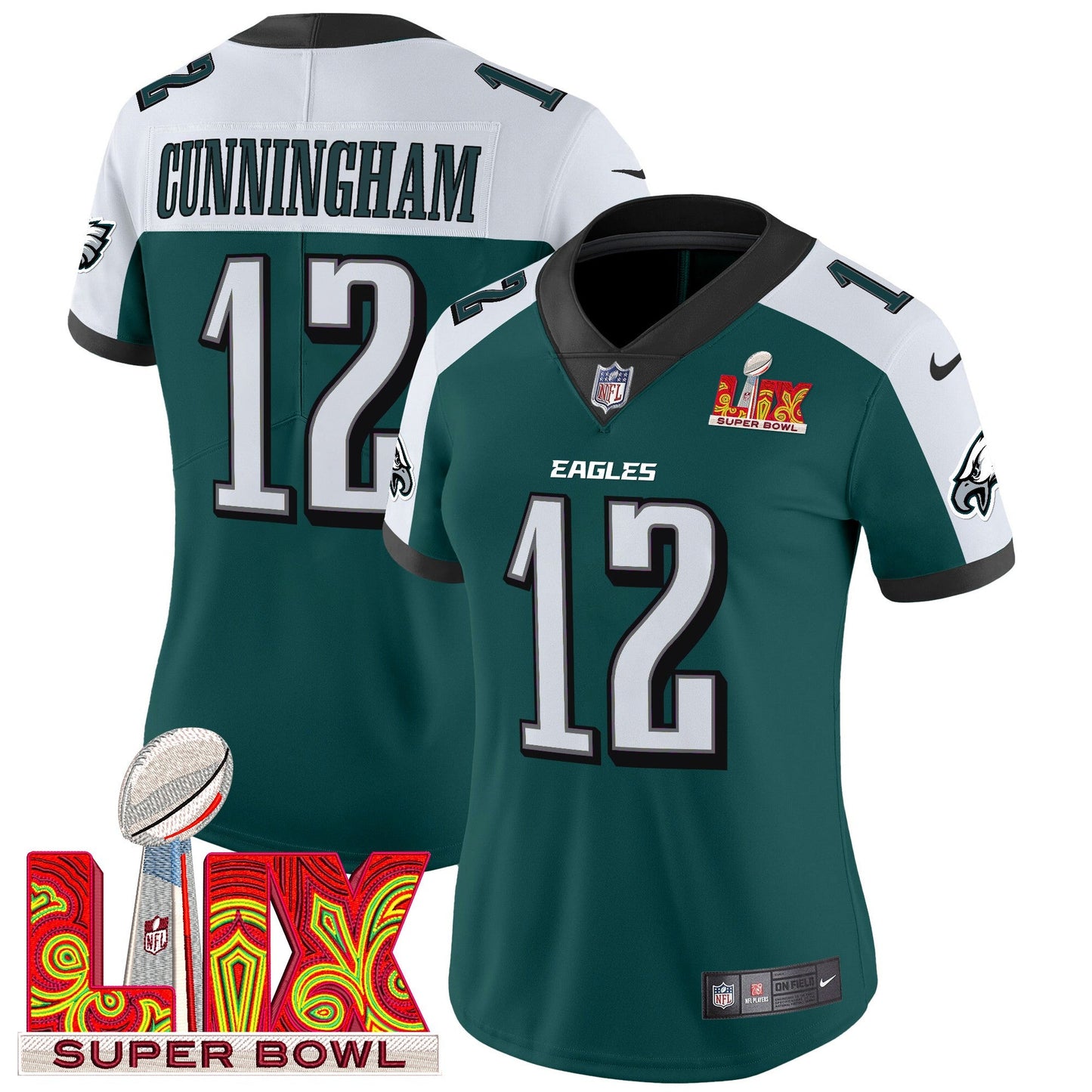 Women's Philadelphia Eagles Super Bowl LIX Patch Vapor Limited Jersey - All Stitched