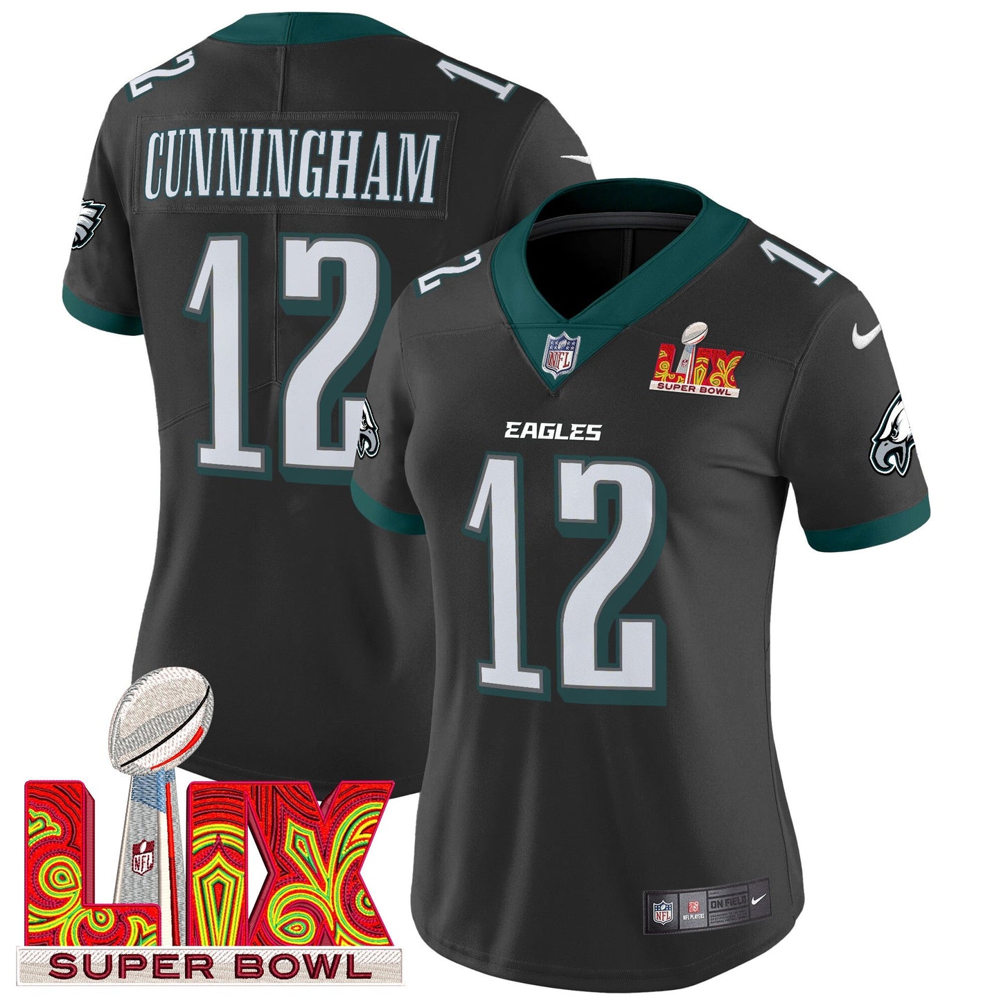 Women's Philadelphia Eagles Super Bowl LIX Patch Vapor Limited Jersey - All Stitched