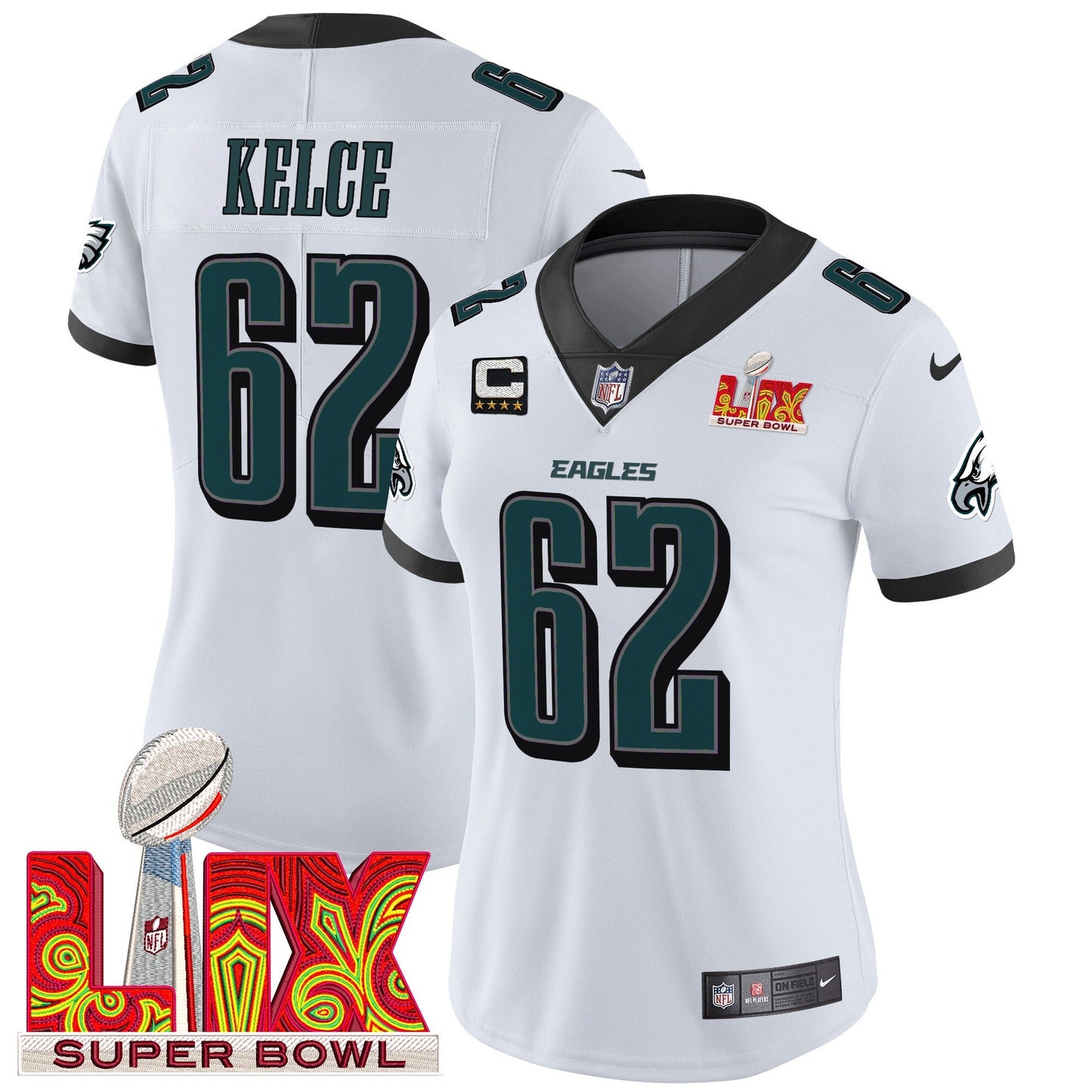 Women's Philadelphia Eagles Super Bowl LIX Patch Vapor Limited Jersey - All Stitched