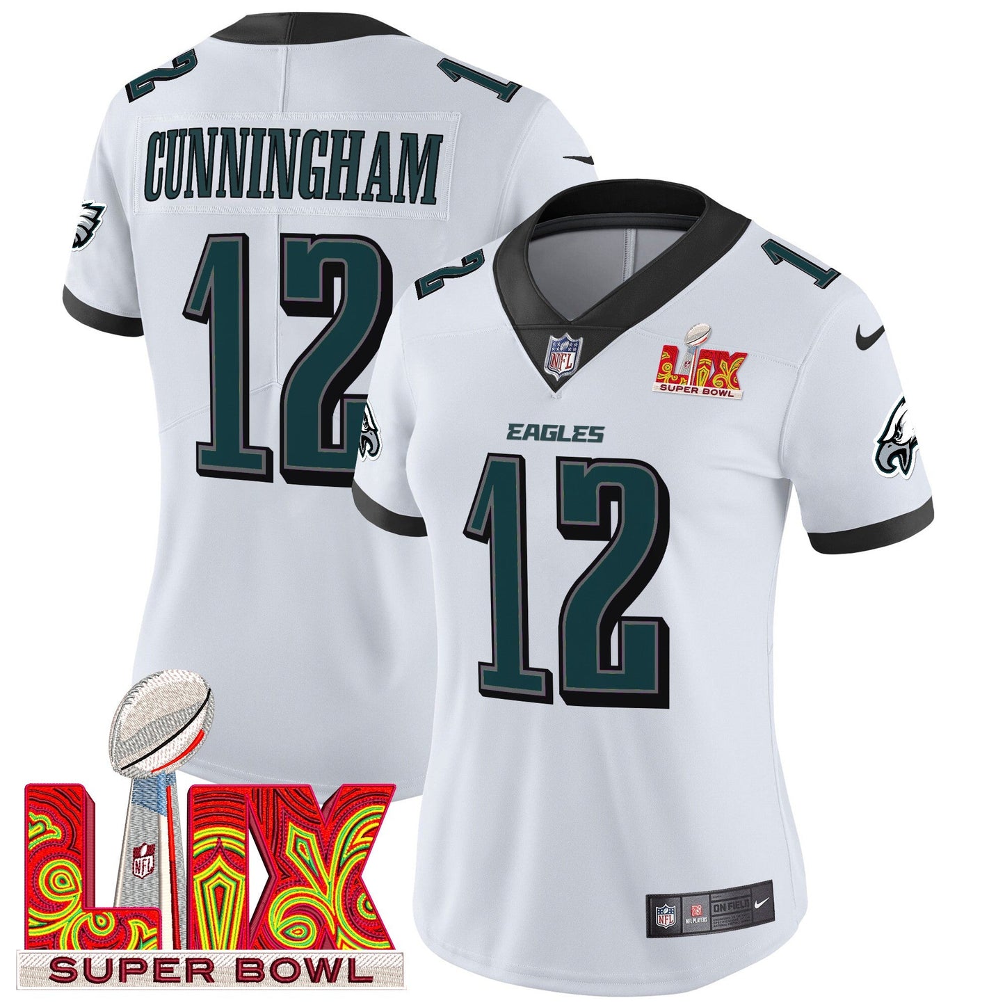Women's Philadelphia Eagles Super Bowl LIX Patch Vapor Limited Jersey - All Stitched