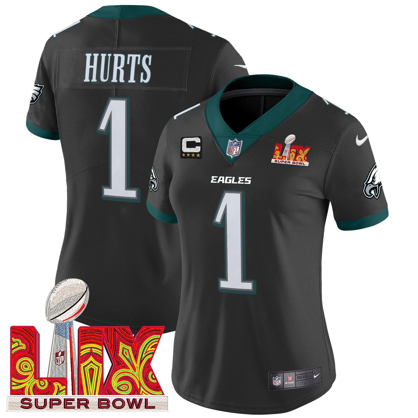 Women's Philadelphia Eagles Super Bowl LIX Patch Vapor Limited Jersey - All Stitched
