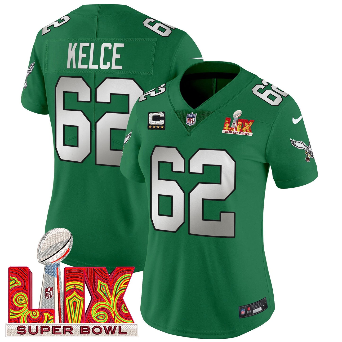Women's Philadelphia Eagles Super Bowl LIX Patch Vapor Limited Jersey - All Stitched