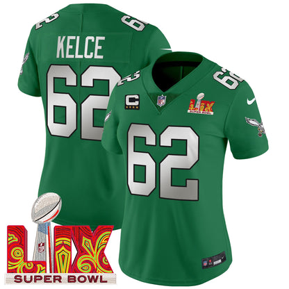 Women's Philadelphia Eagles Super Bowl LIX Patch Vapor Limited Jersey - All Stitched