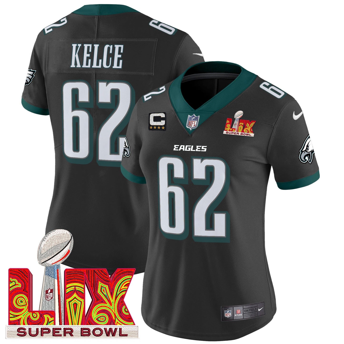 Women's Philadelphia Eagles Super Bowl LIX Patch Vapor Limited Jersey - All Stitched