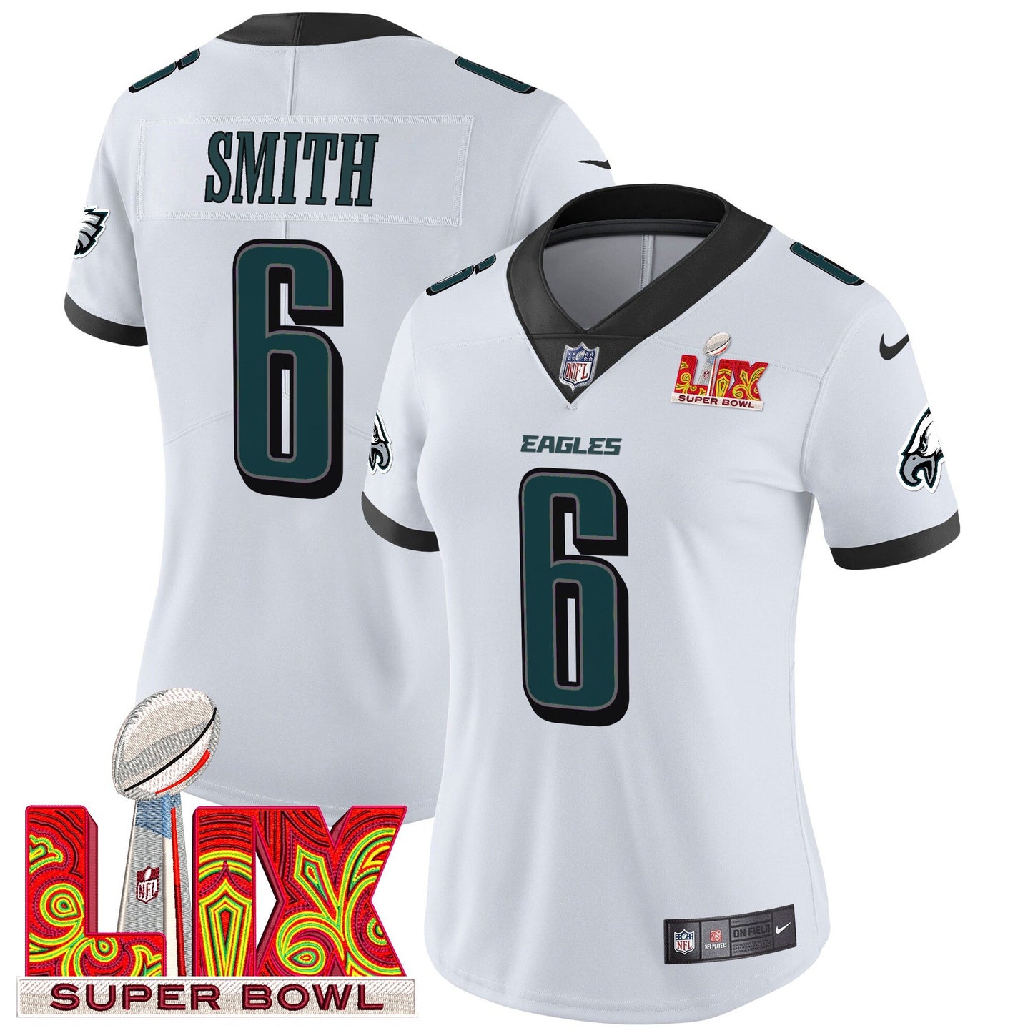 Women's Philadelphia Eagles Super Bowl LIX Patch Vapor Limited Jersey - All Stitched