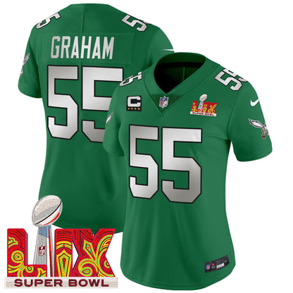 Women's Philadelphia Eagles Super Bowl LIX Patch Vapor Limited Jersey - All Stitched