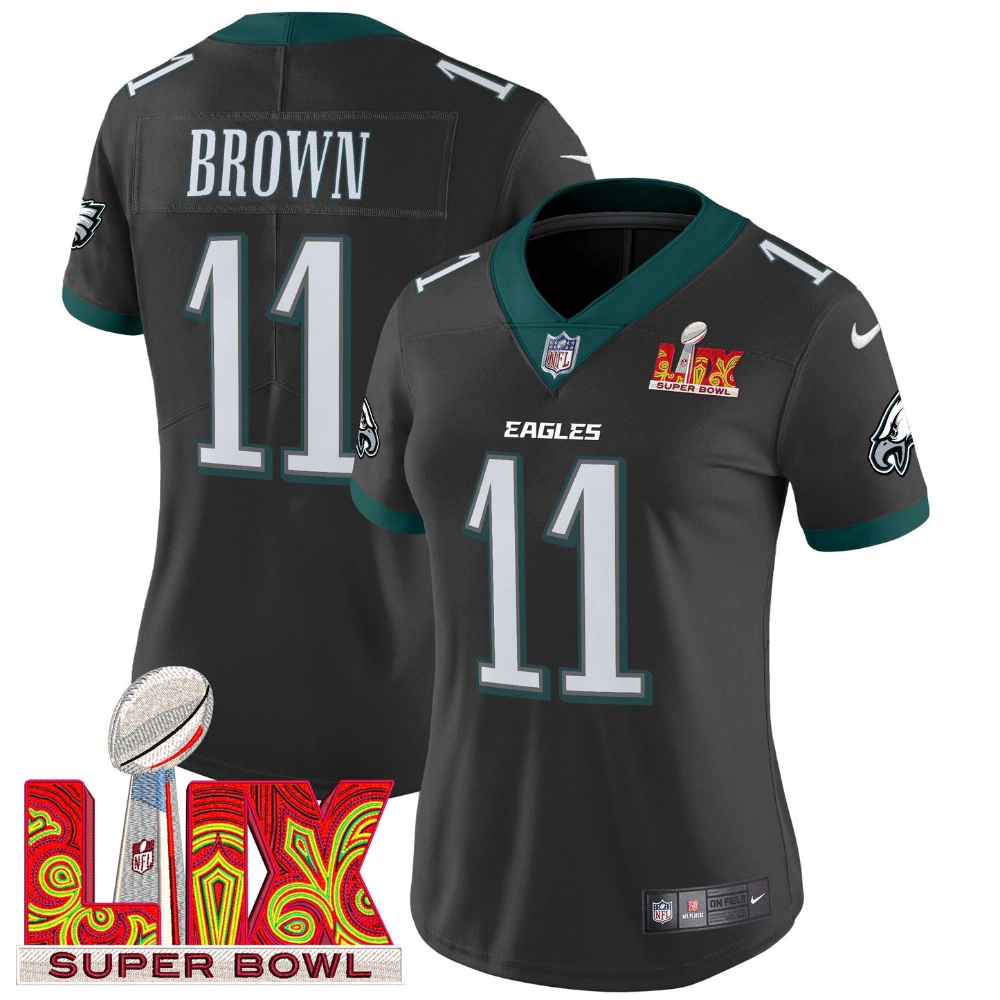 Women's Philadelphia Eagles Super Bowl LIX Patch Vapor Limited Jersey - All Stitched