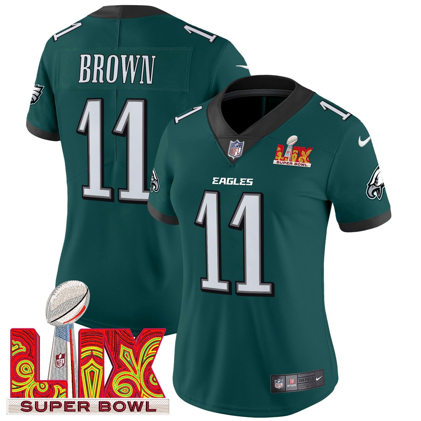 Women's Philadelphia Eagles Super Bowl LIX Patch Vapor Limited Jersey - All Stitched