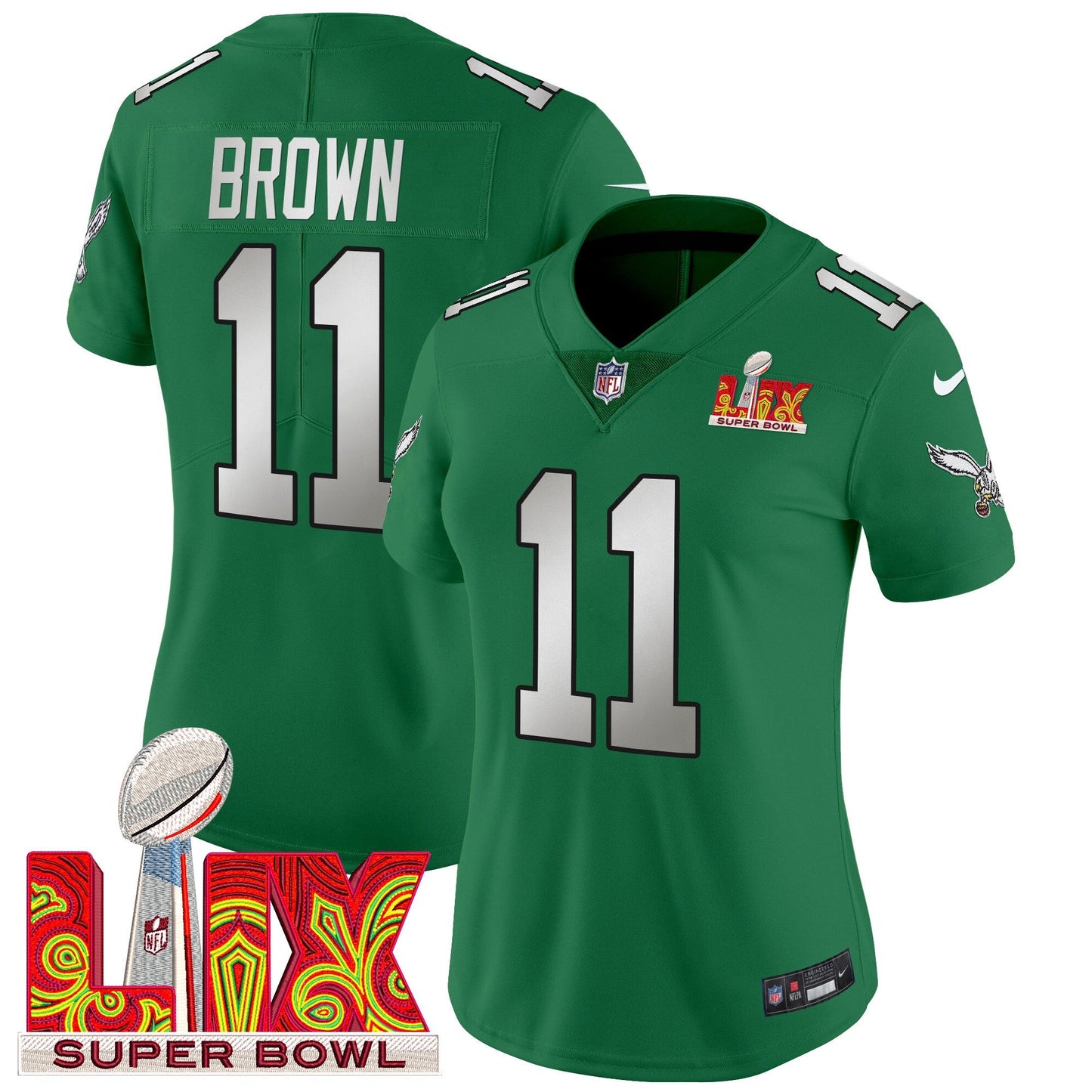 Women's Philadelphia Eagles Super Bowl LIX Patch Vapor Limited Jersey - All Stitched
