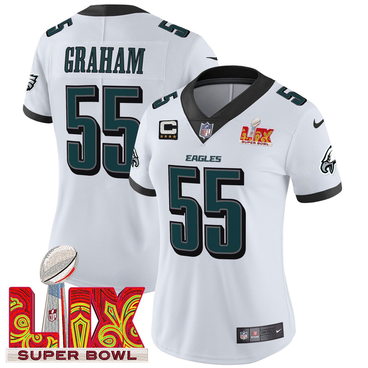 Women's Philadelphia Eagles Super Bowl LIX Patch Vapor Limited Jersey - All Stitched