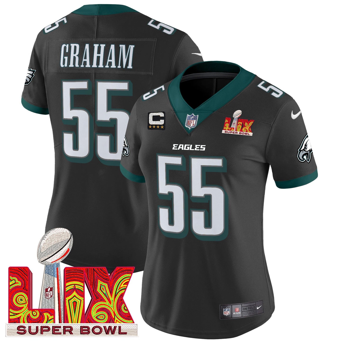 Women's Philadelphia Eagles Super Bowl LIX Patch Vapor Limited Jersey - All Stitched