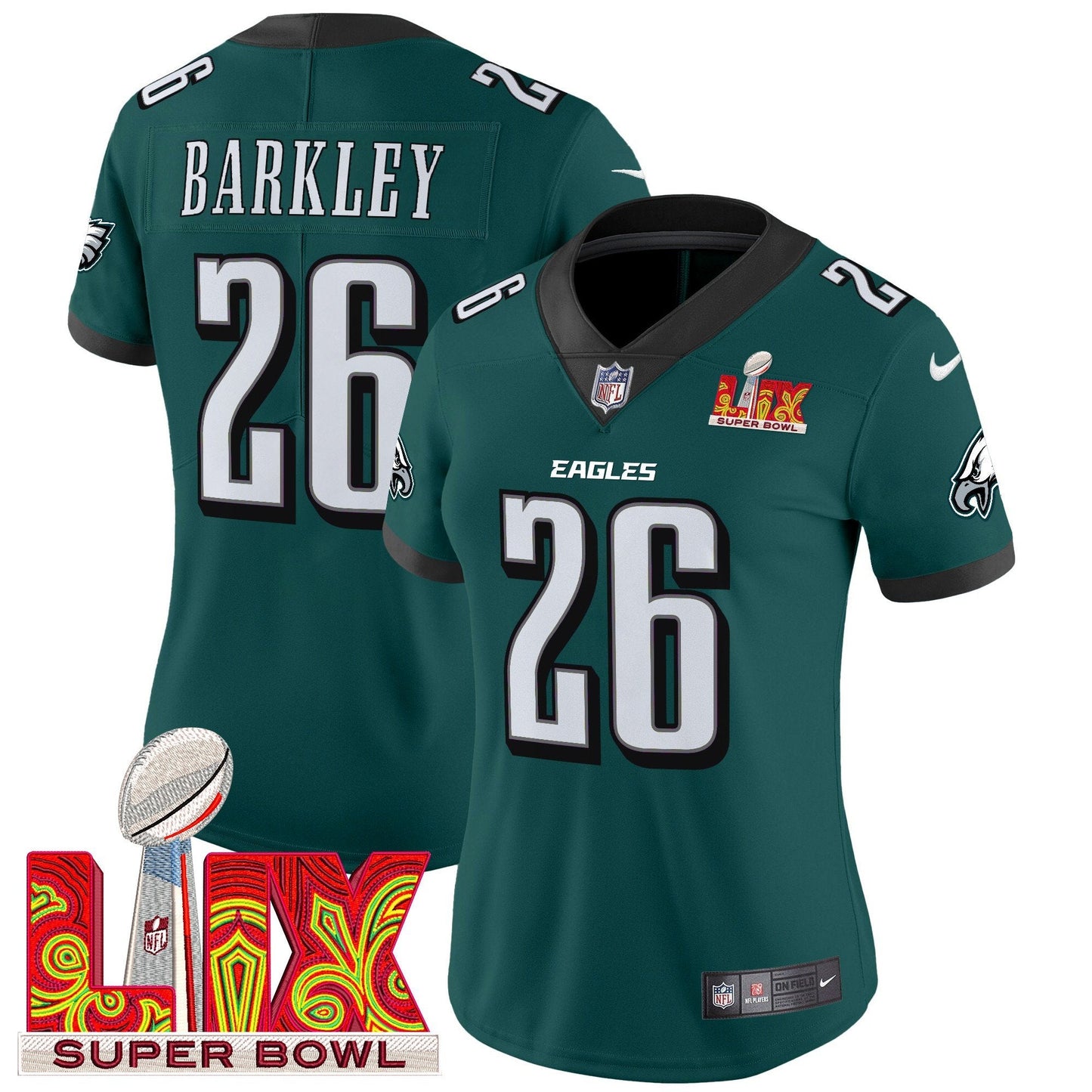 Women's Philadelphia Eagles Super Bowl LIX Patch Vapor Limited Jersey - All Stitched