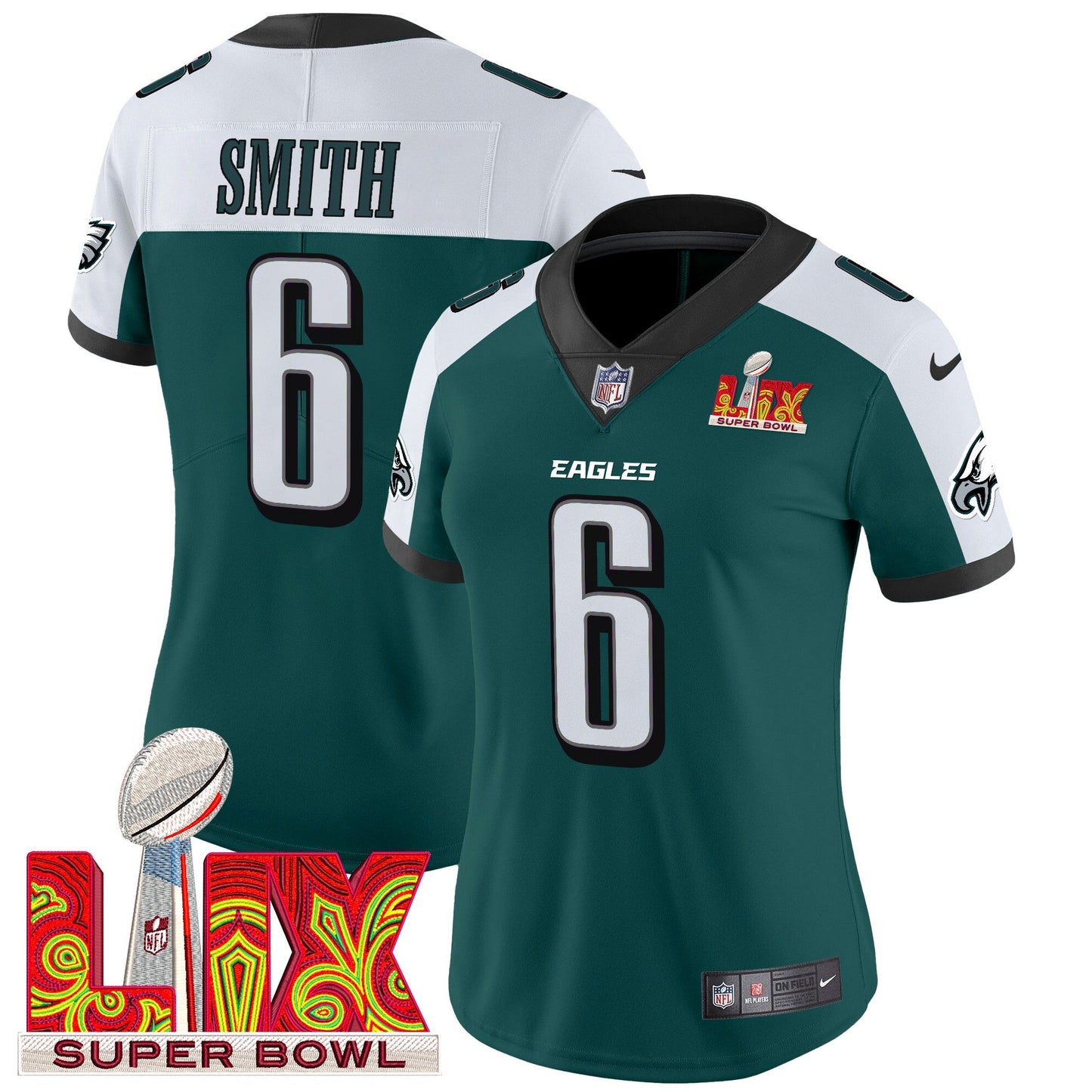 Women's Philadelphia Eagles Super Bowl LIX Patch Vapor Limited Jersey - All Stitched