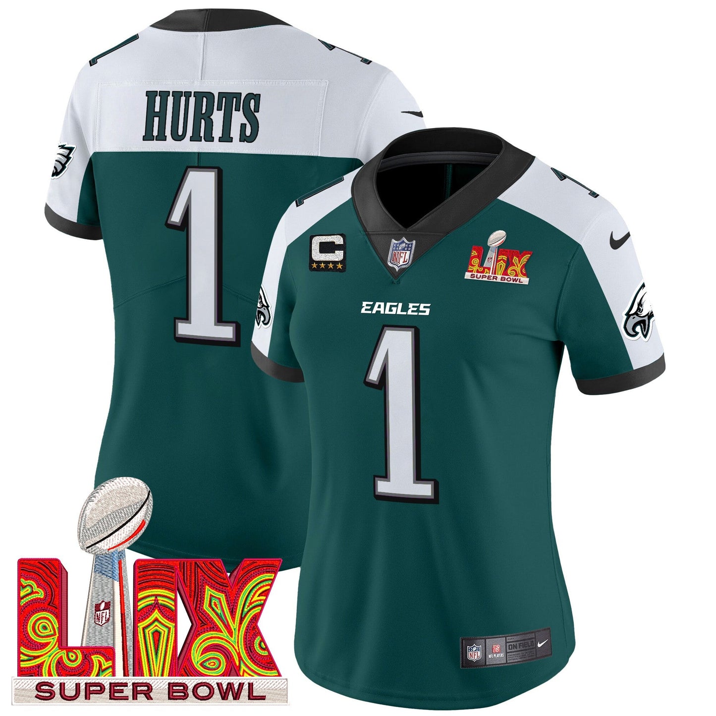 Women's Philadelphia Eagles Super Bowl LIX Patch Vapor Limited Jersey - All Stitched