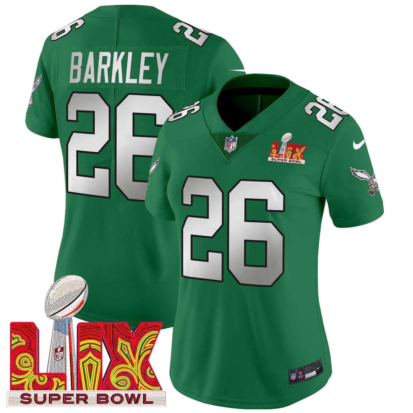 Women's Philadelphia Eagles Super Bowl LIX Patch Vapor Limited Jersey - All Stitched