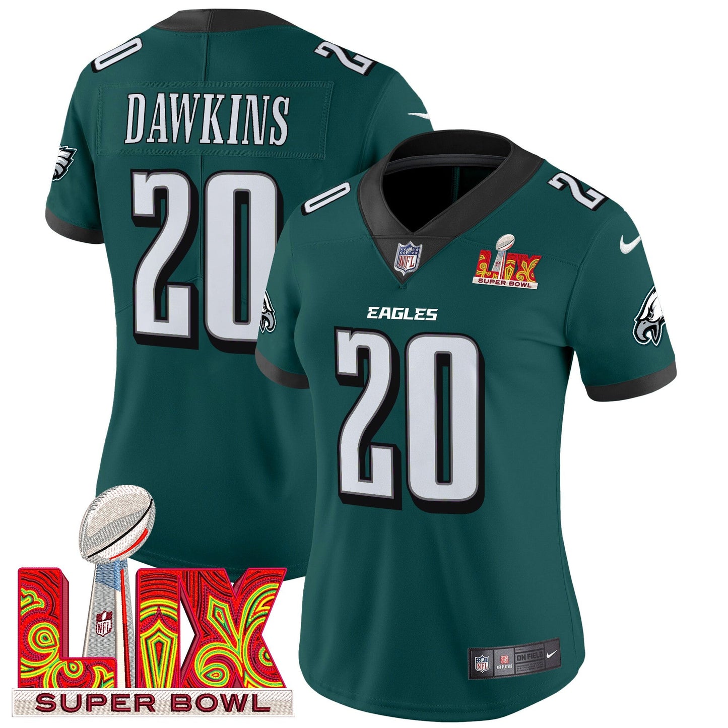 Women's Philadelphia Eagles Super Bowl LIX Patch Vapor Limited Jersey - All Stitched