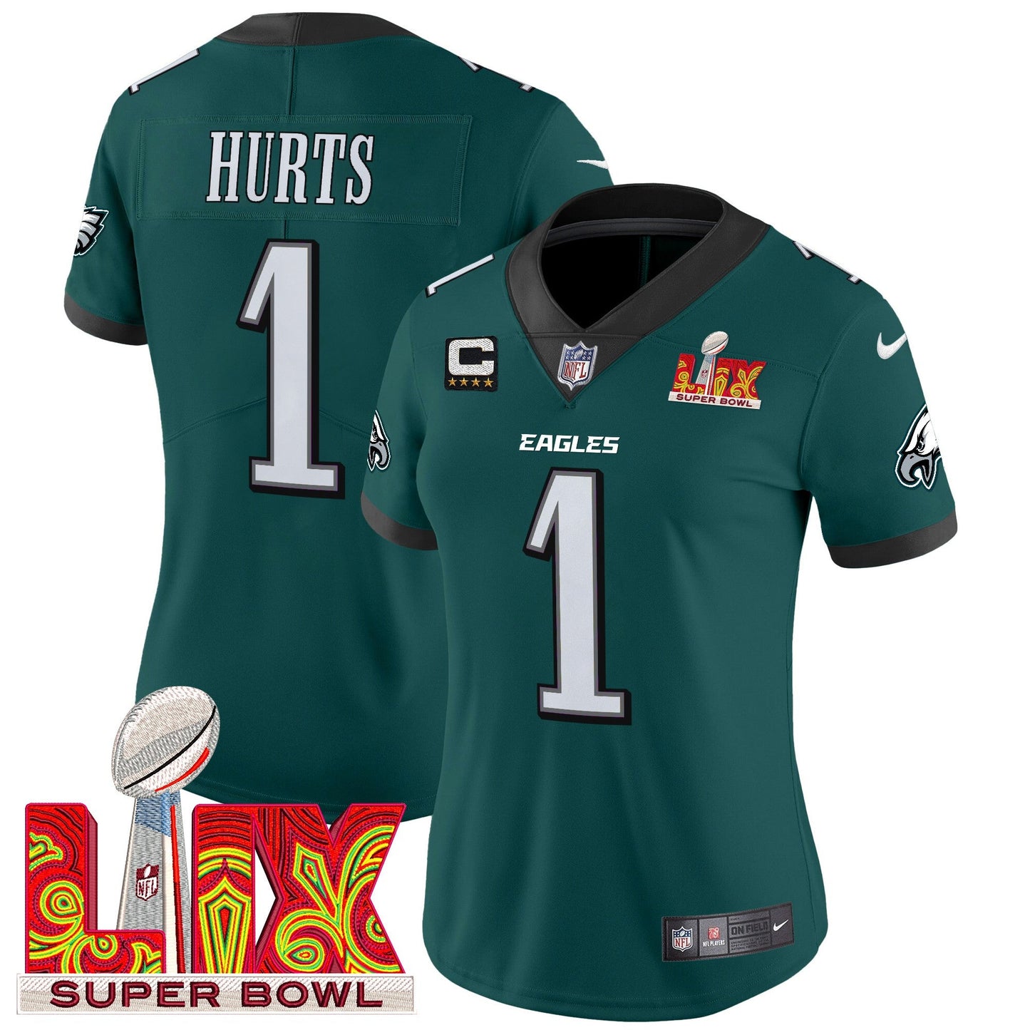 Women's Philadelphia Eagles Super Bowl LIX Patch Vapor Limited Jersey - All Stitched