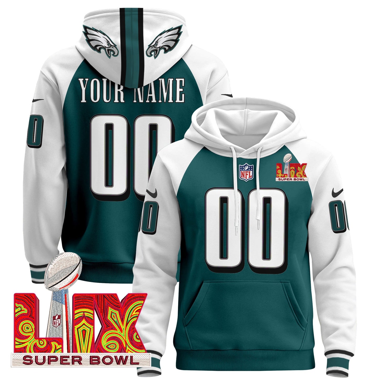 PHI Super Bowl LIX Patch Custom Pullover Hoodie - All Stitched