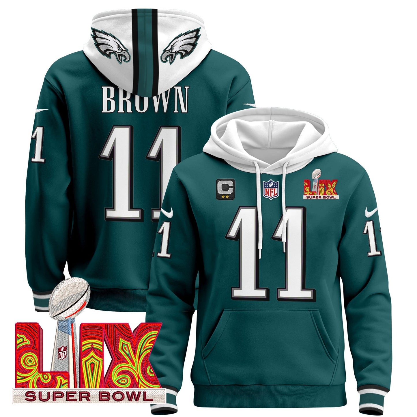 PHI Super Bowl LIX Patch Pullover Hoodie - All Stitched