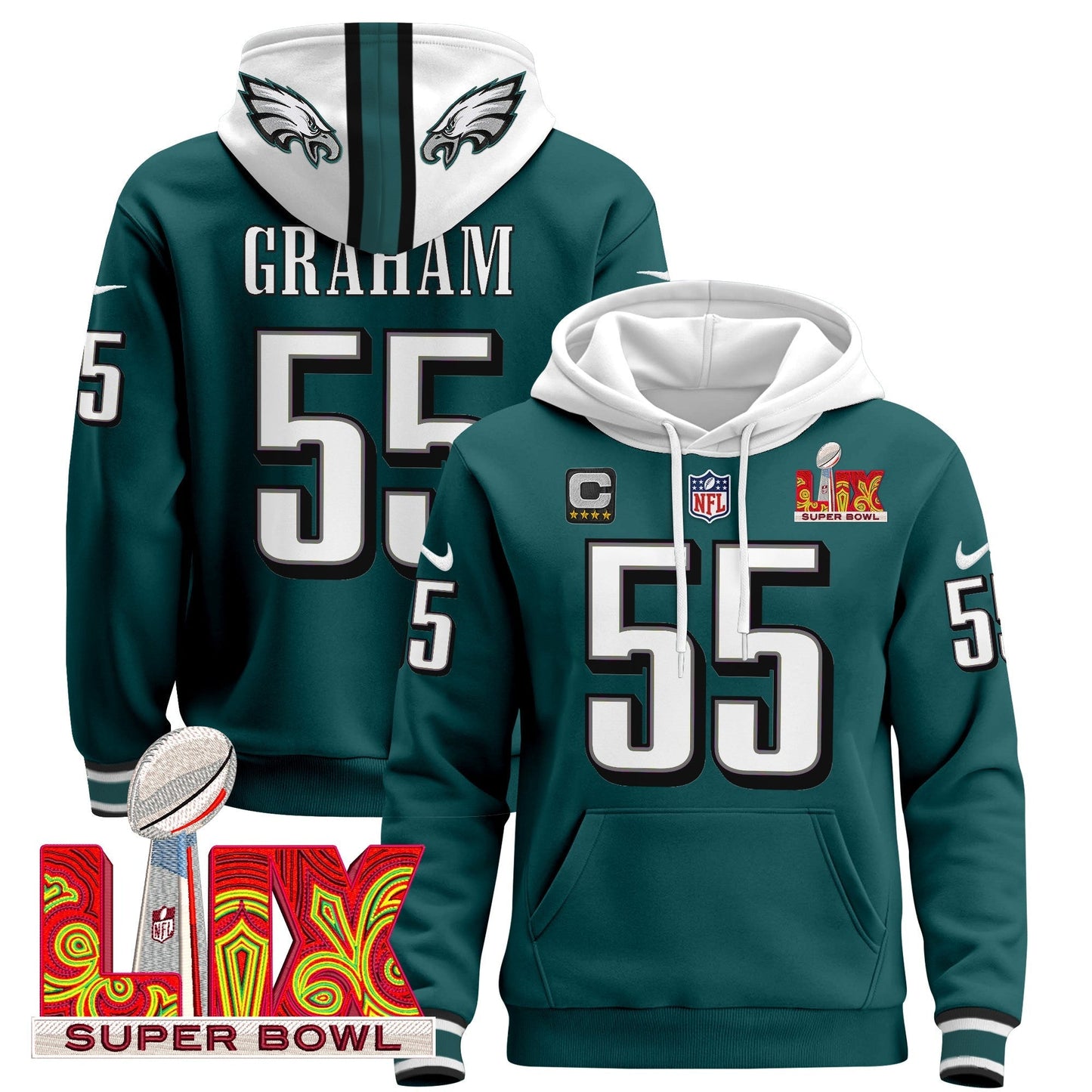 PHI Super Bowl LIX Patch Pullover Hoodie - All Stitched