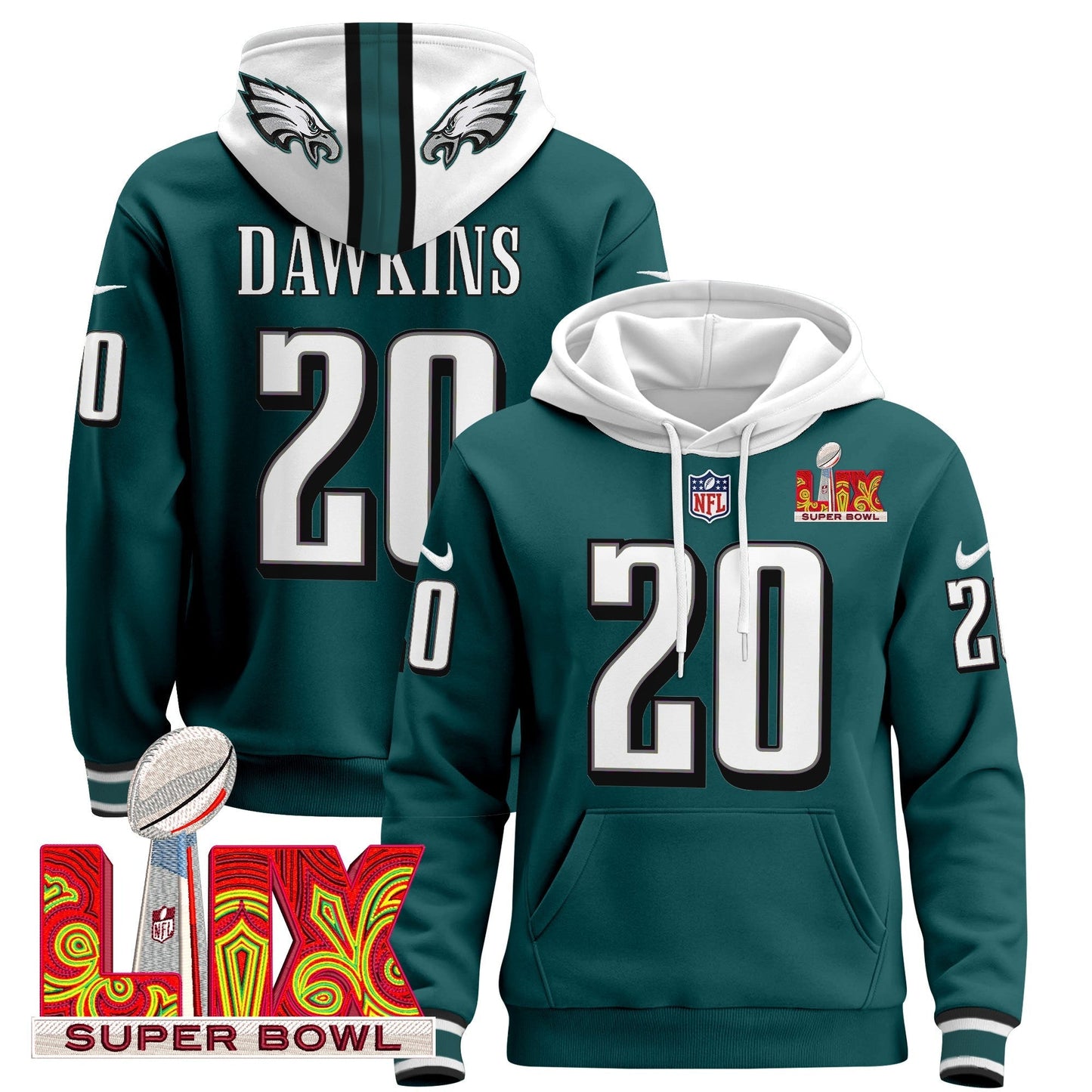 PHI Super Bowl LIX Patch Pullover Hoodie - All Stitched