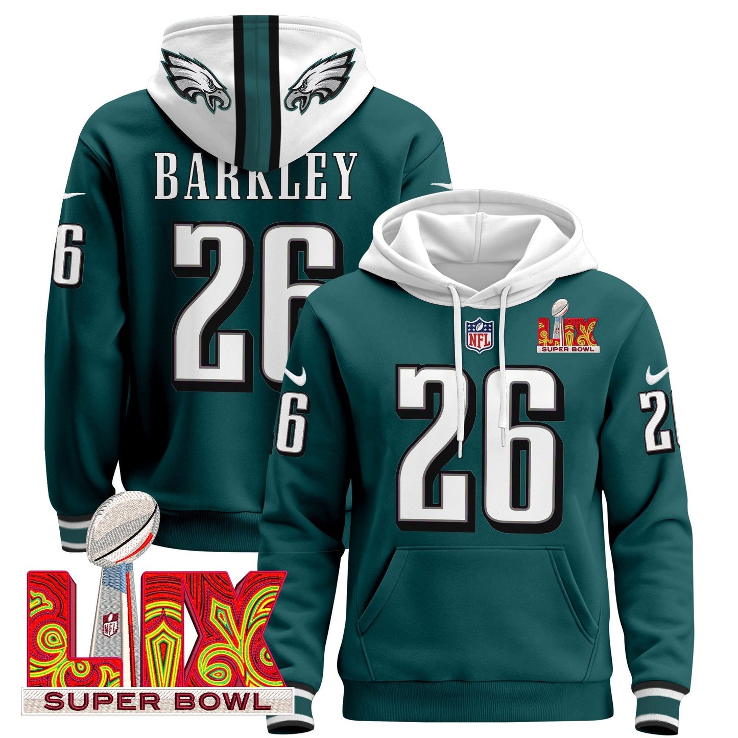 PHI Super Bowl LIX Patch Pullover Hoodie - All Stitched