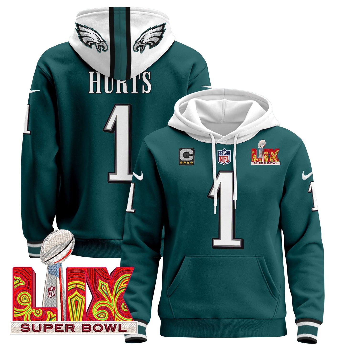 PHI Super Bowl LIX Patch Pullover Hoodie - All Stitched