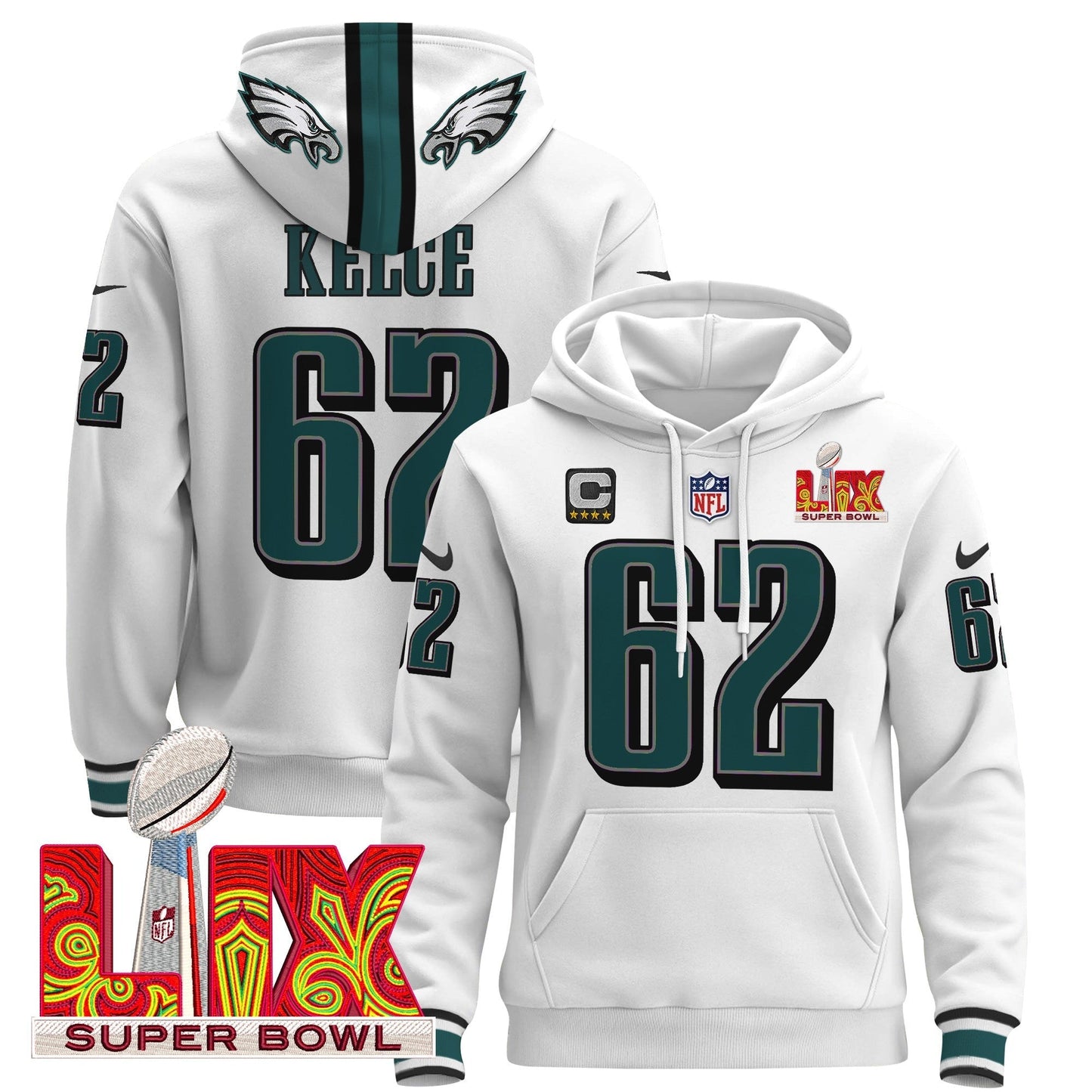 PHI Super Bowl LIX Patch Pullover Hoodie - All Stitched