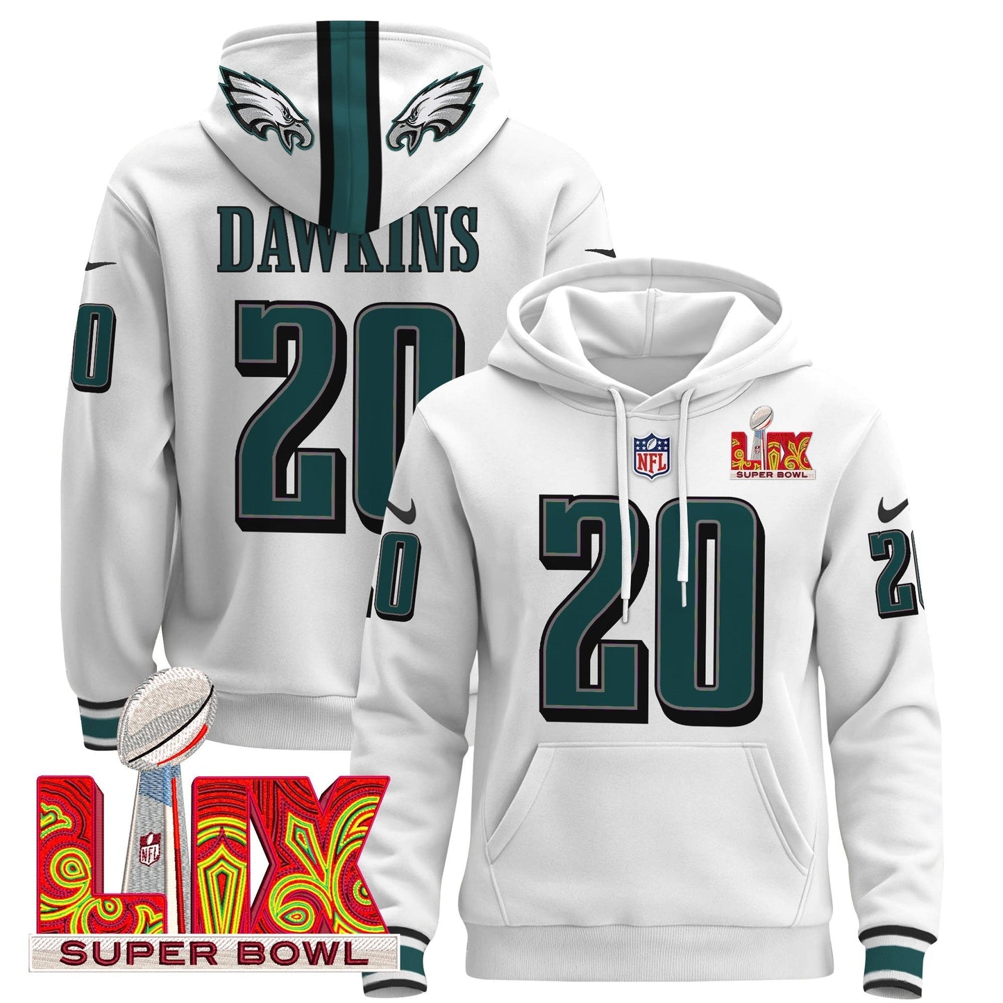 PHI Super Bowl LIX Patch Pullover Hoodie - All Stitched