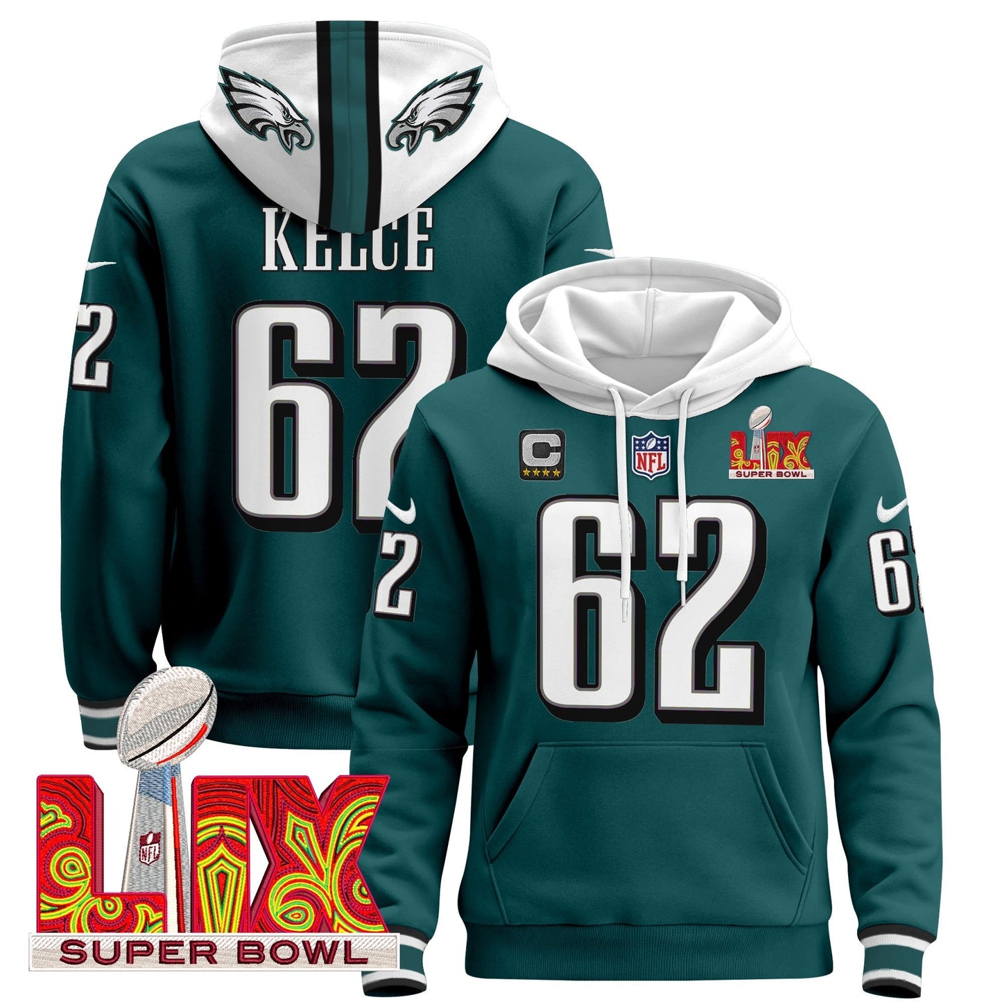 PHI Super Bowl LIX Patch Pullover Hoodie - All Stitched