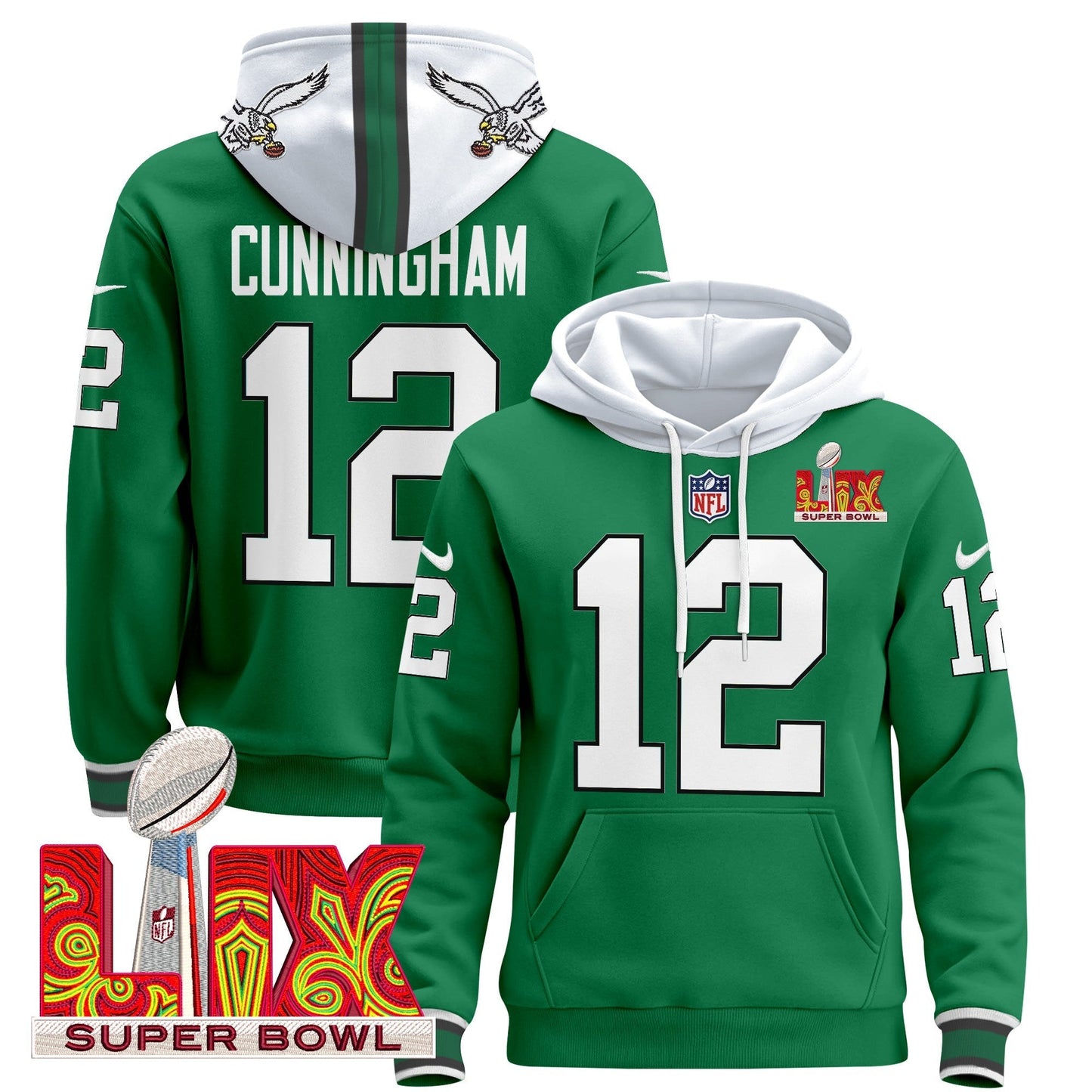 PHI Super Bowl LIX Patch Pullover Hoodie - All Stitched