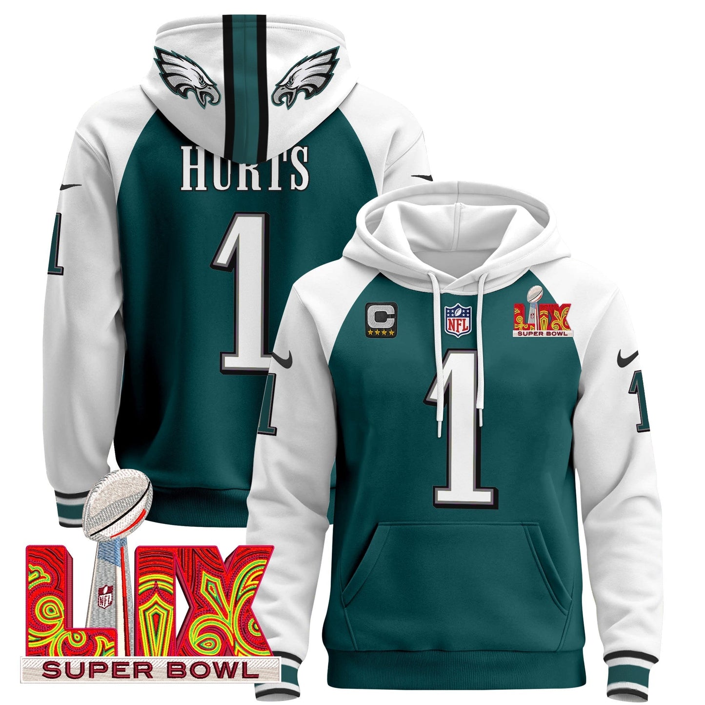 PHI Super Bowl LIX Patch Pullover Hoodie - All Stitched