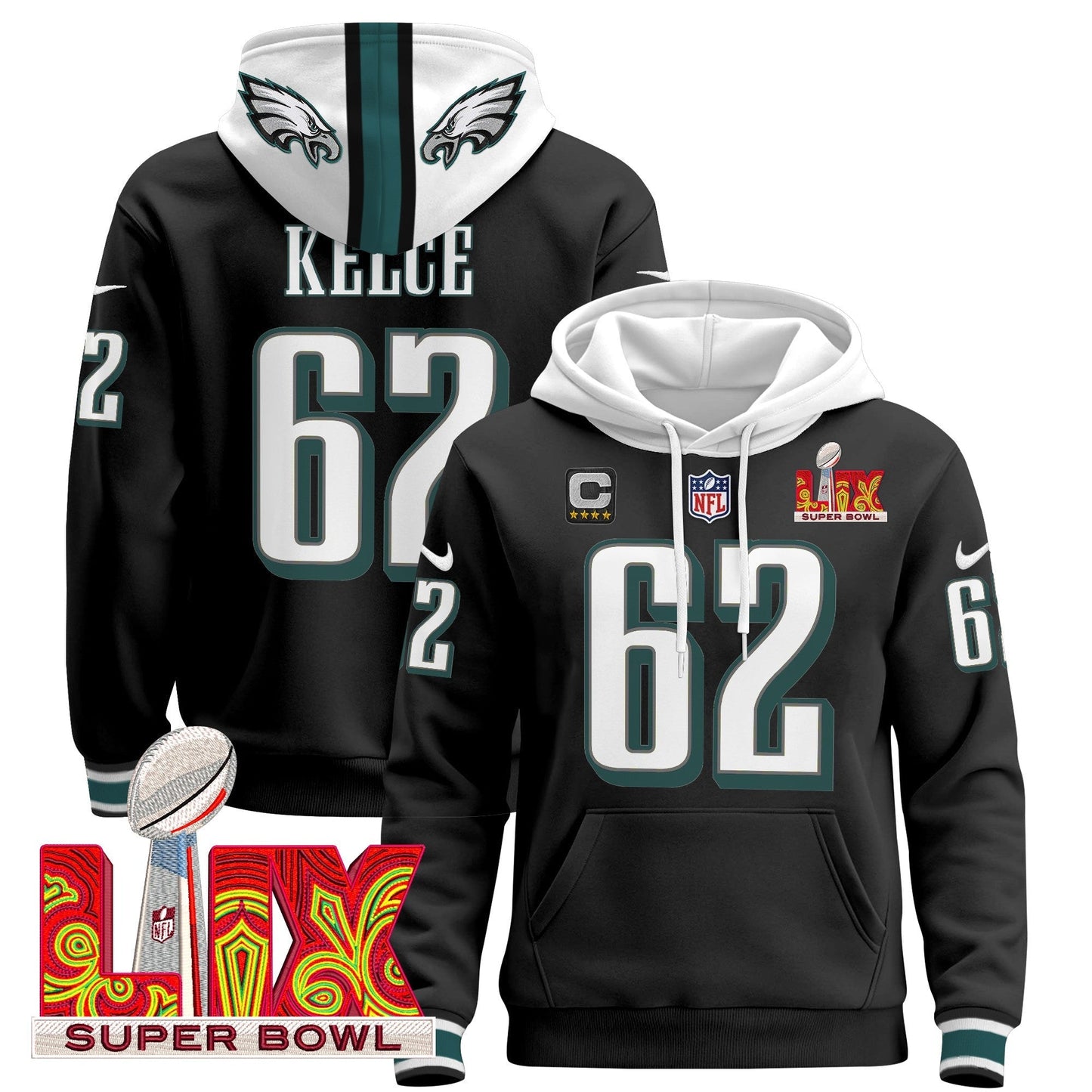 PHI Super Bowl LIX Patch Pullover Hoodie - All Stitched