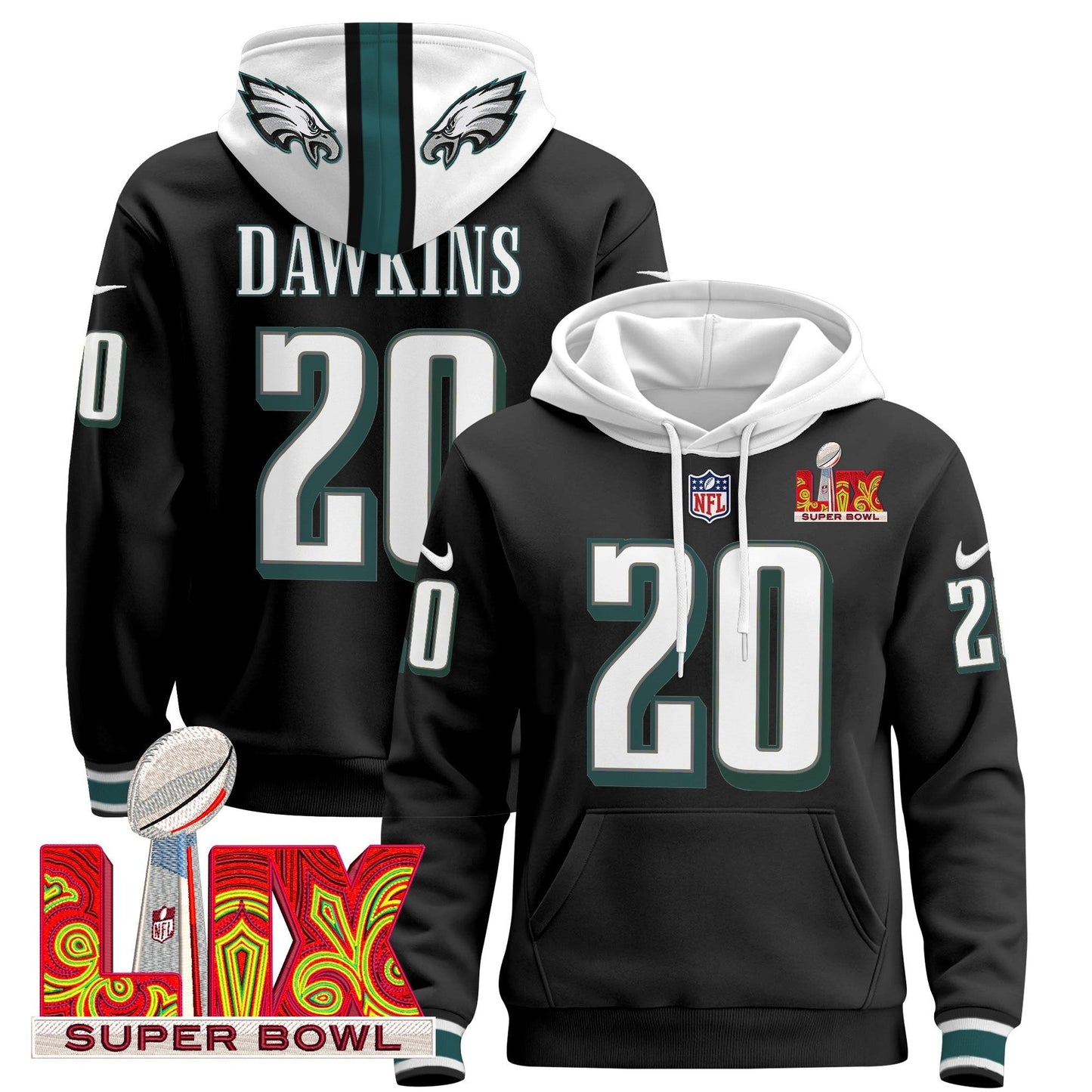 PHI Super Bowl LIX Patch Pullover Hoodie - All Stitched