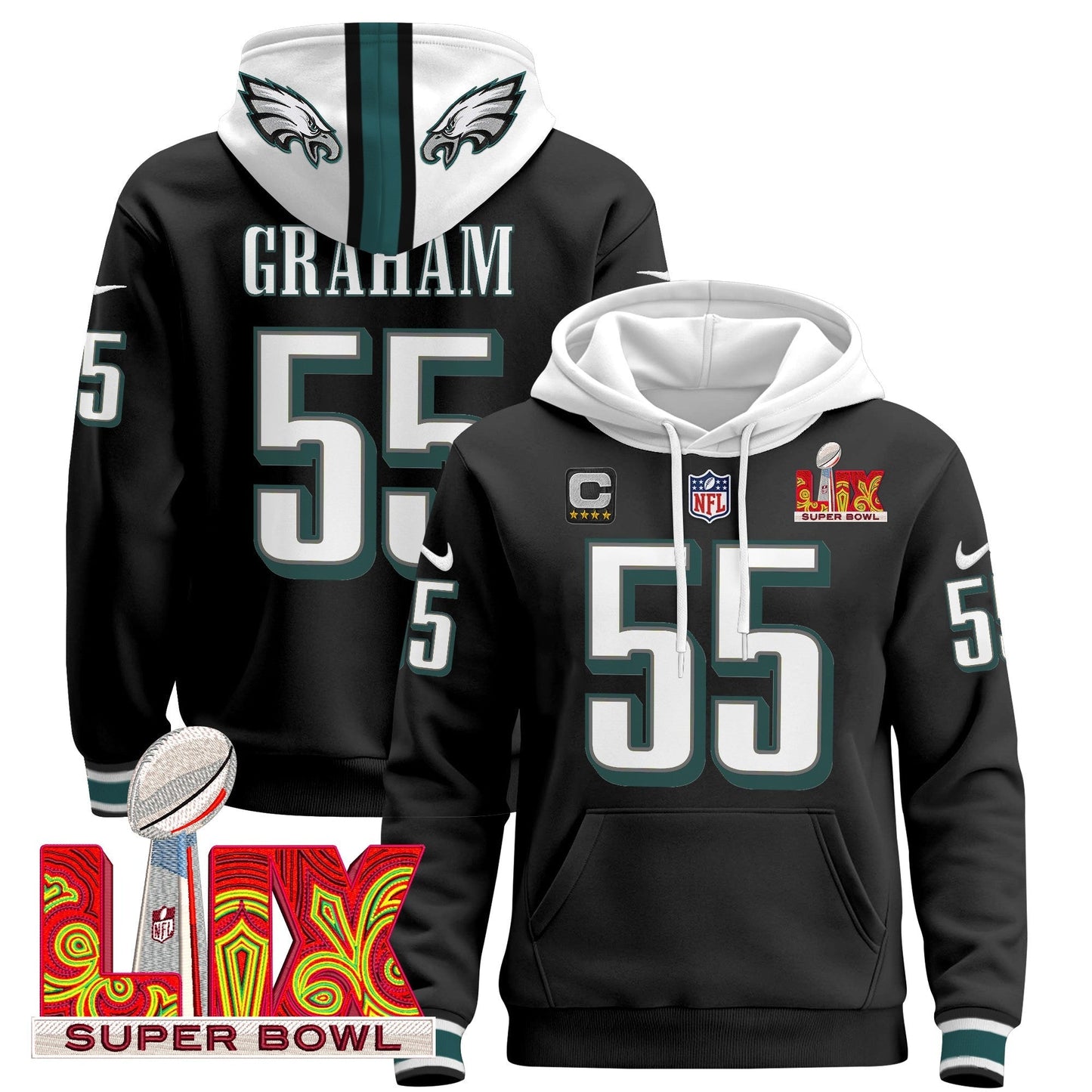 PHI Super Bowl LIX Patch Pullover Hoodie - All Stitched