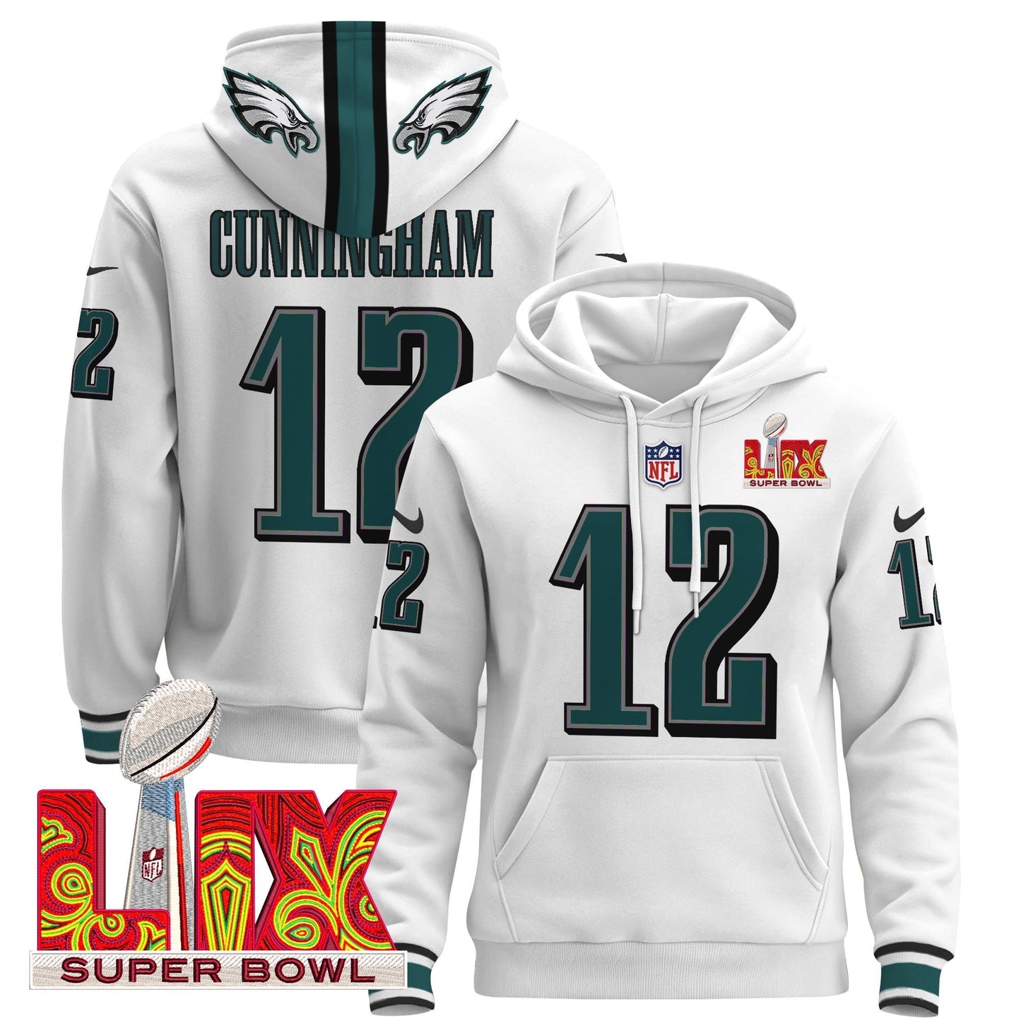 PHI Super Bowl LIX Patch Pullover Hoodie - All Stitched