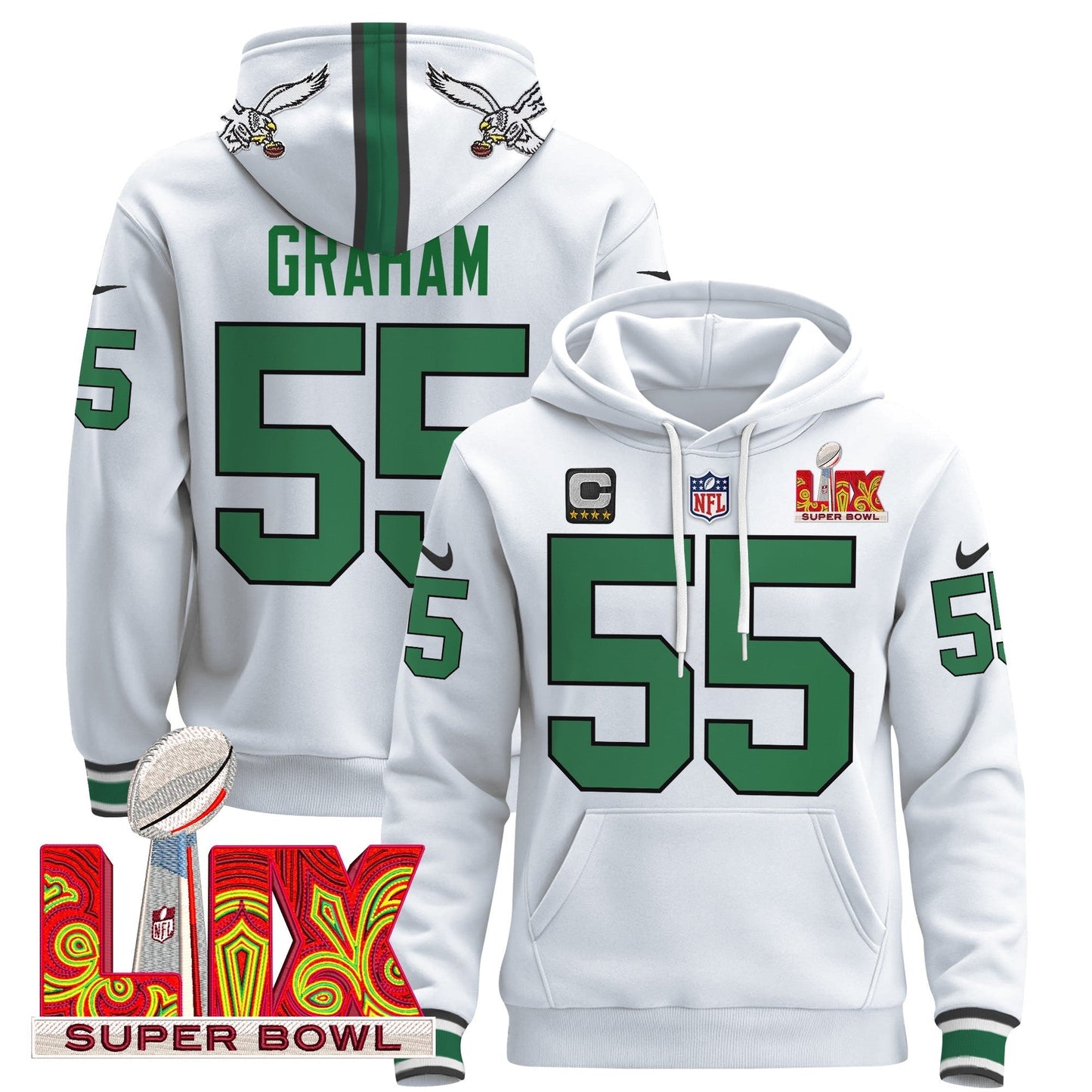PHI Super Bowl LIX Patch Pullover Hoodie - All Stitched