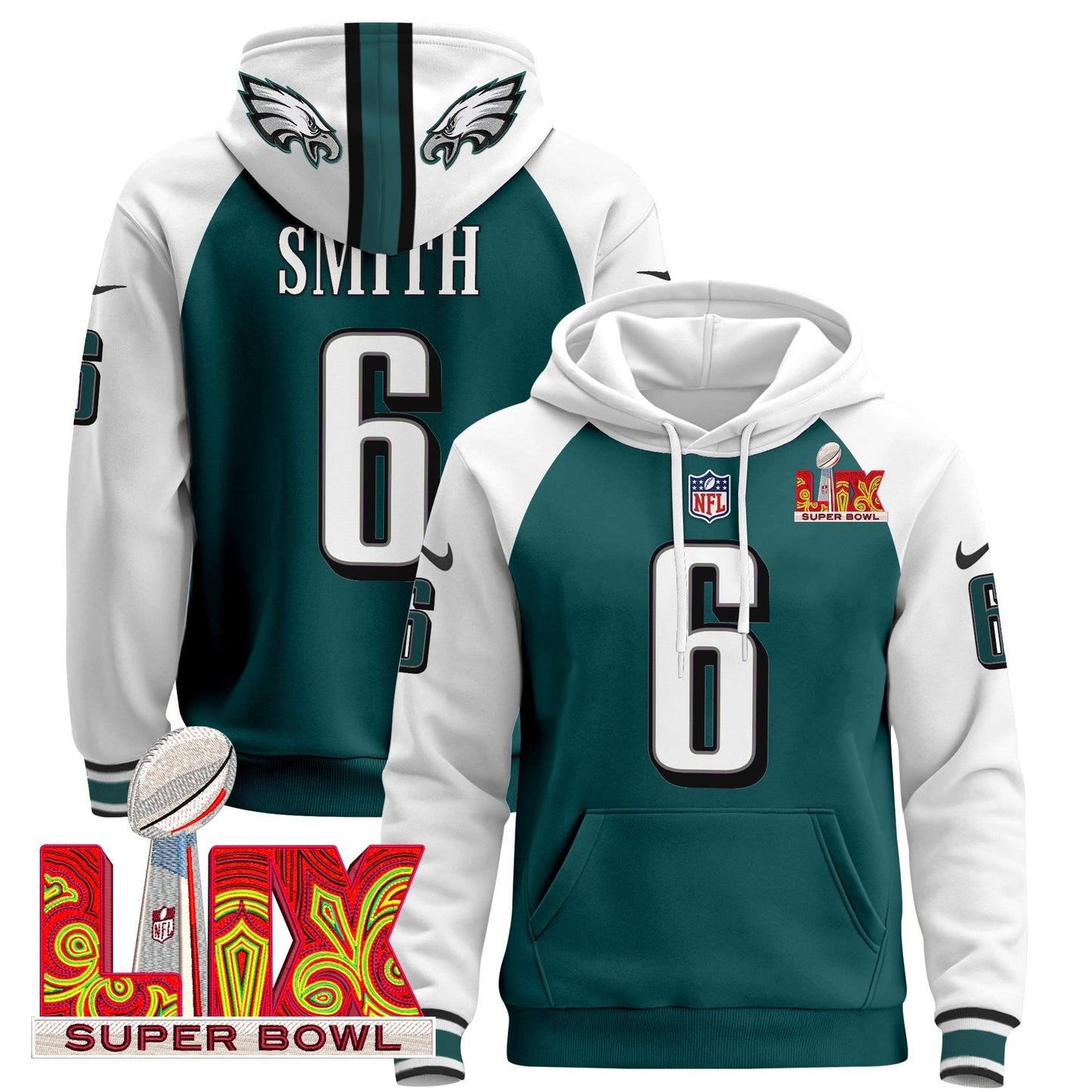 PHI Super Bowl LIX Patch Pullover Hoodie - All Stitched